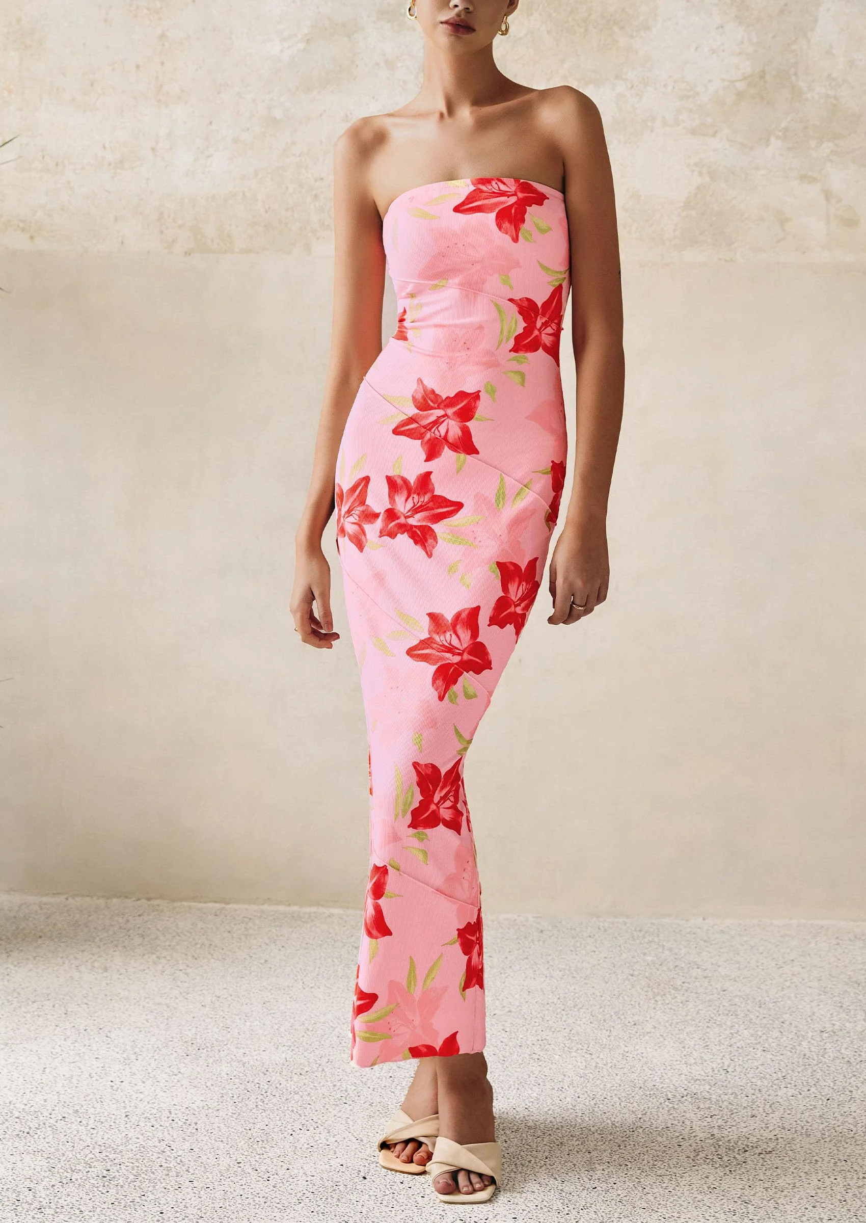 PRETTYGARDEN Women's Floral Bodycon Maxi Dresses Ribbed Strapless Tube Casual Boho Party Long Dress - Image 25