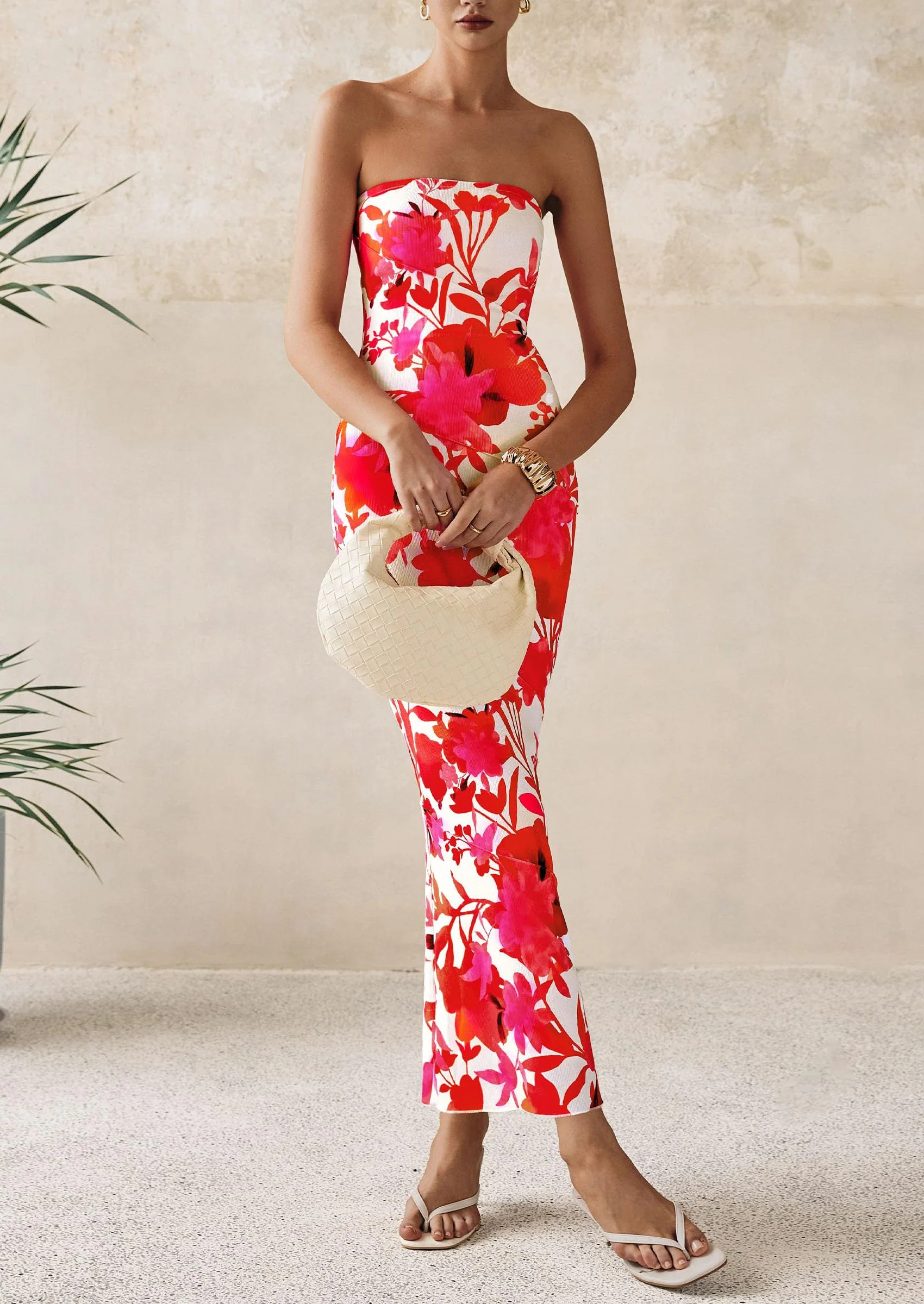 PRETTYGARDEN Women's Floral Bodycon Maxi Dresses Ribbed Strapless Tube Casual Boho Party Long Dress - Image 32