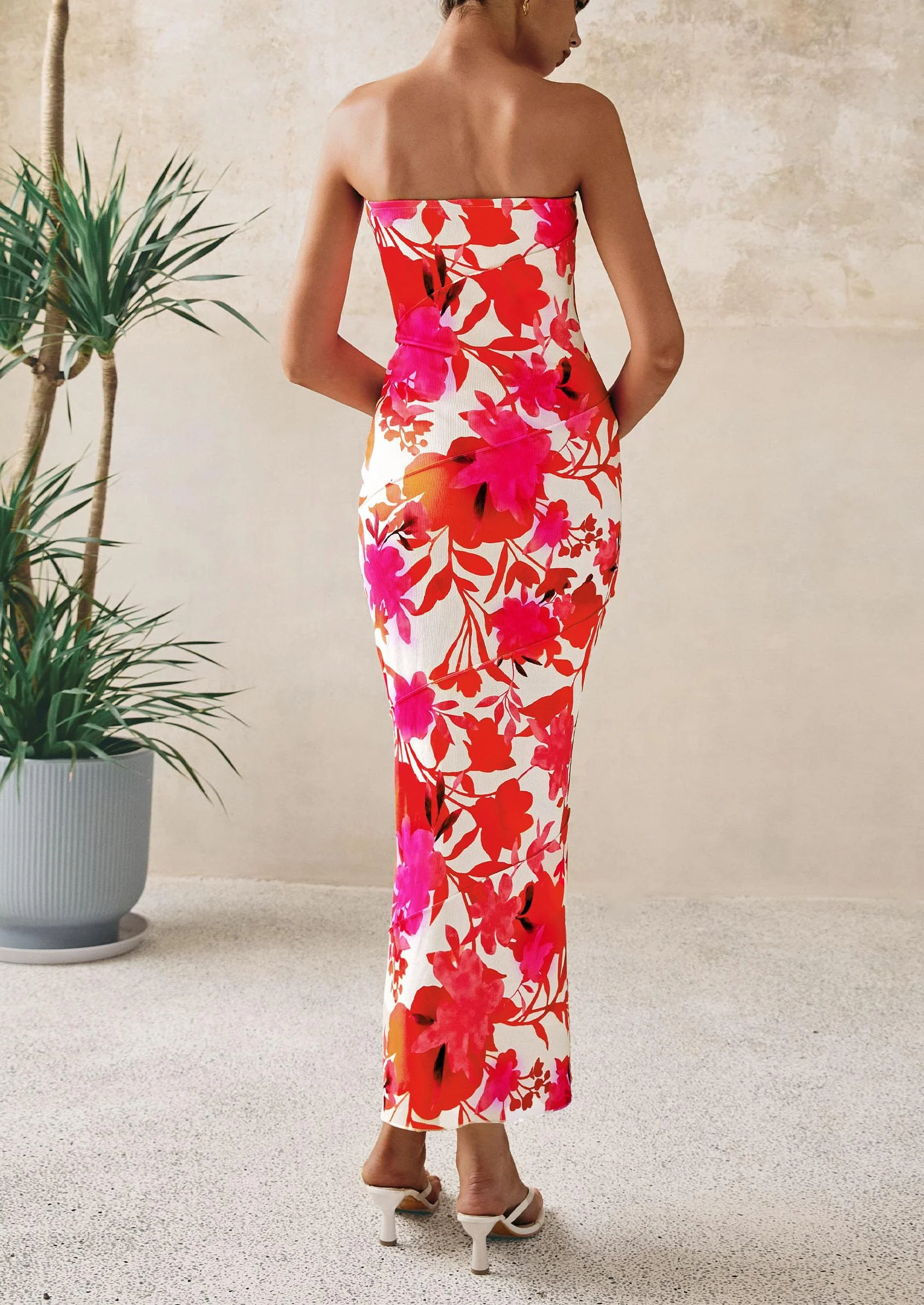 PRETTYGARDEN Women's Floral Bodycon Maxi Dresses Ribbed Strapless Tube Casual Boho Party Long Dress - Image 33