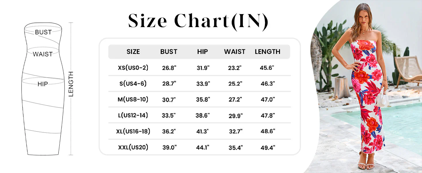 PRETTYGARDEN Women's Floral Bodycon Maxi Dresses Ribbed Strapless Tube Casual Boho Party Long Dress - Image 8