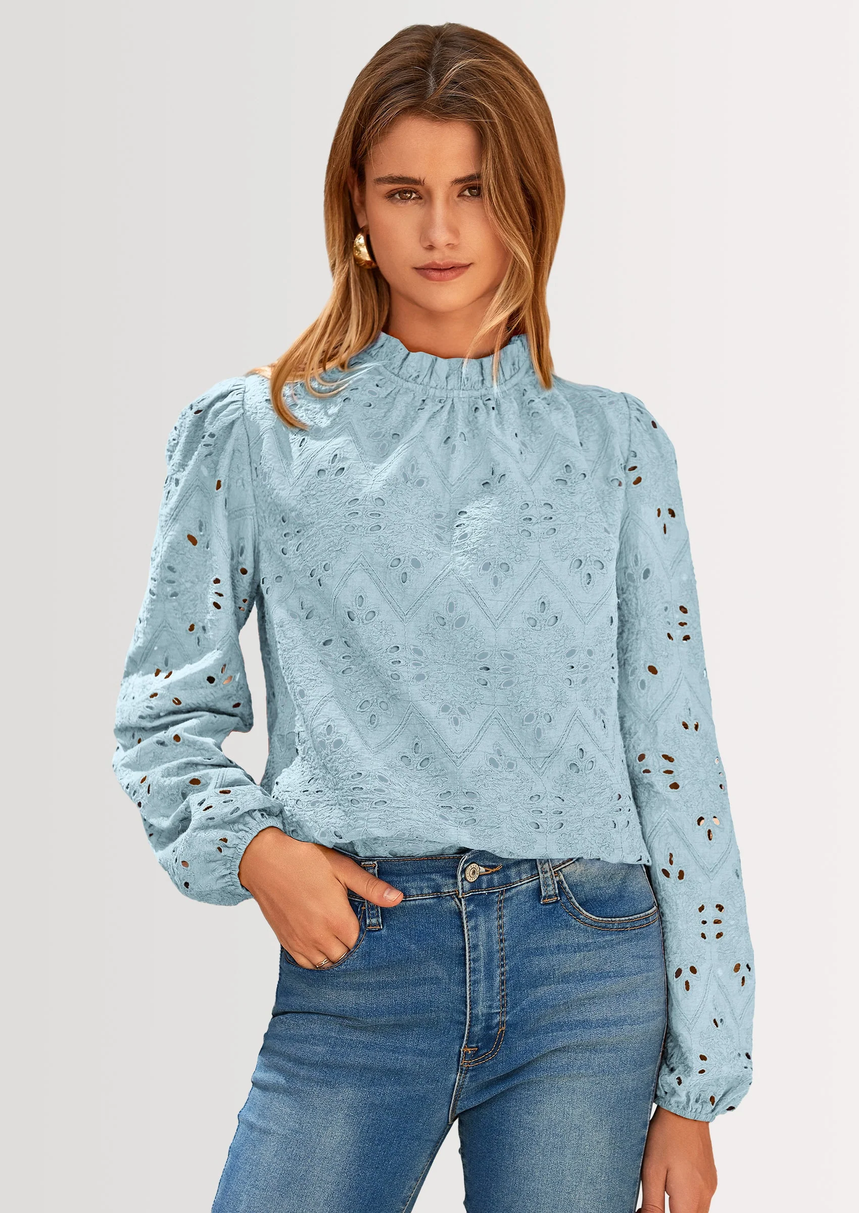 PRETTYGARDEN Womens Tops Dressy Casual Spring Long Sleeve Shirts Embroidered Eyelet Blouses Going Out Outfits - Image 12