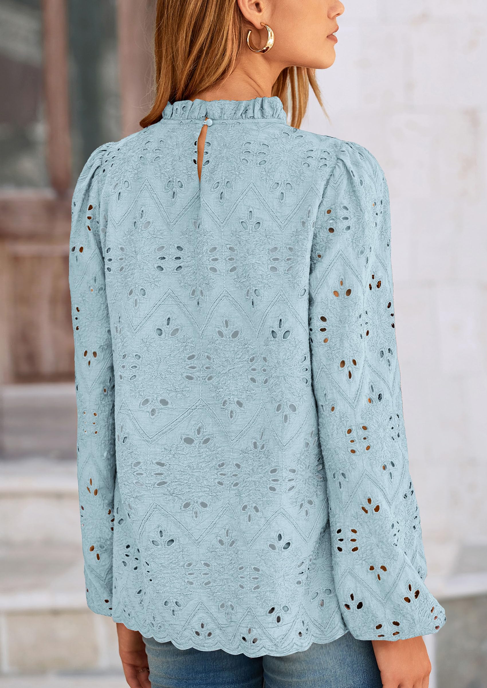 PRETTYGARDEN Womens Tops Dressy Casual Spring Long Sleeve Shirts Embroidered Eyelet Blouses Going Out Outfits - Image 13