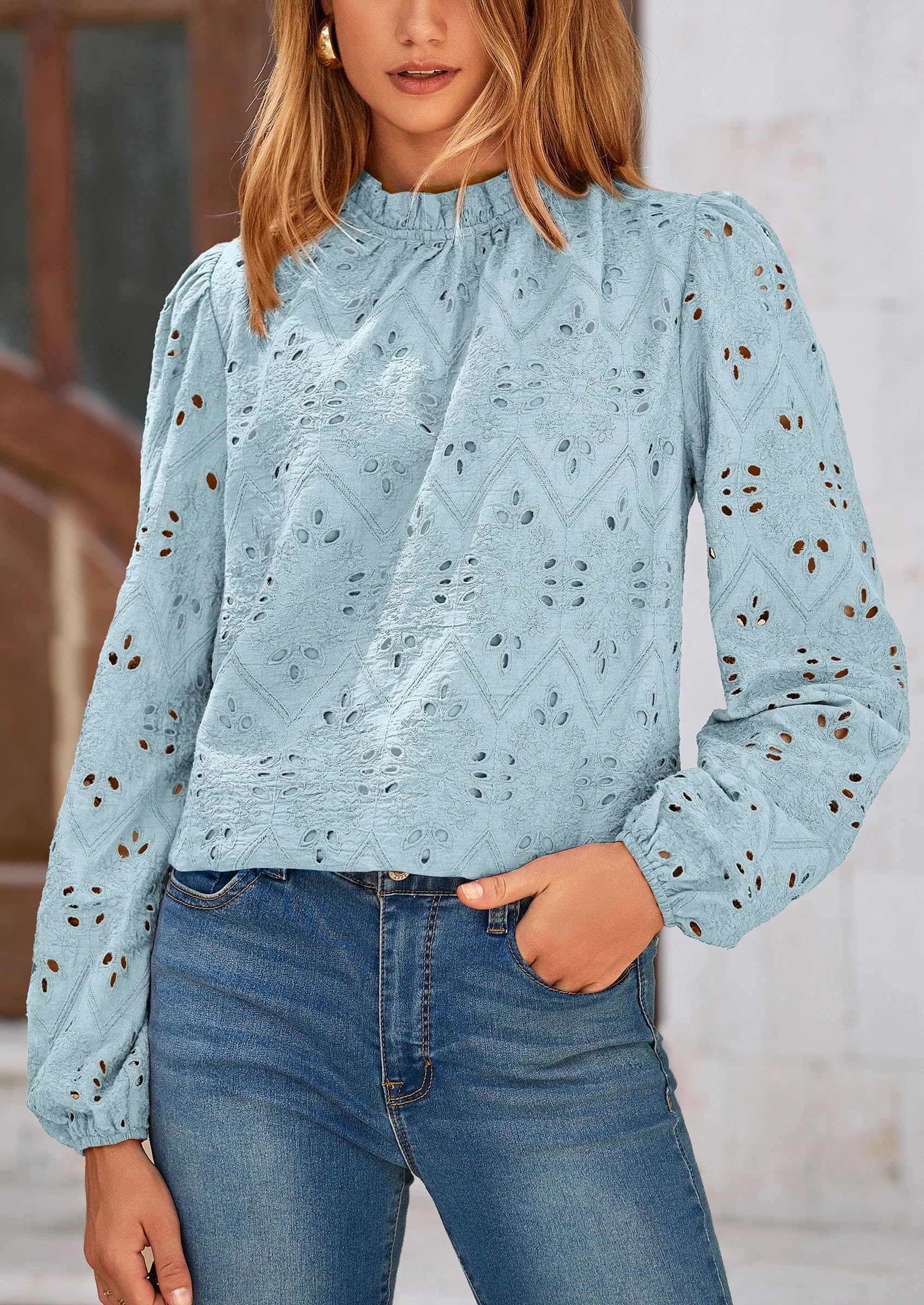 PRETTYGARDEN Womens Tops Dressy Casual Spring Long Sleeve Shirts Embroidered Eyelet Blouses Going Out Outfits - Image 14