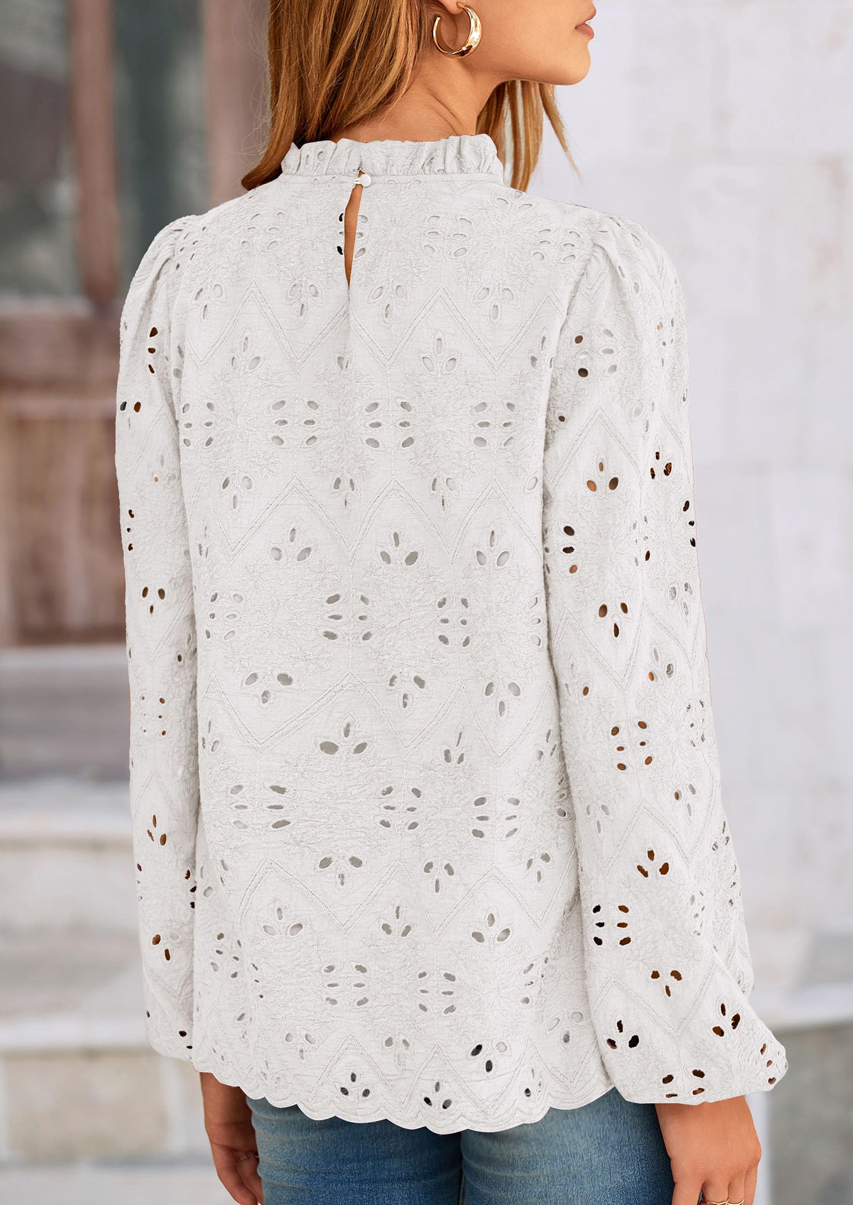 PRETTYGARDEN Womens Tops Dressy Casual Spring Long Sleeve Shirts Embroidered Eyelet Blouses Going Out Outfits - Image 19