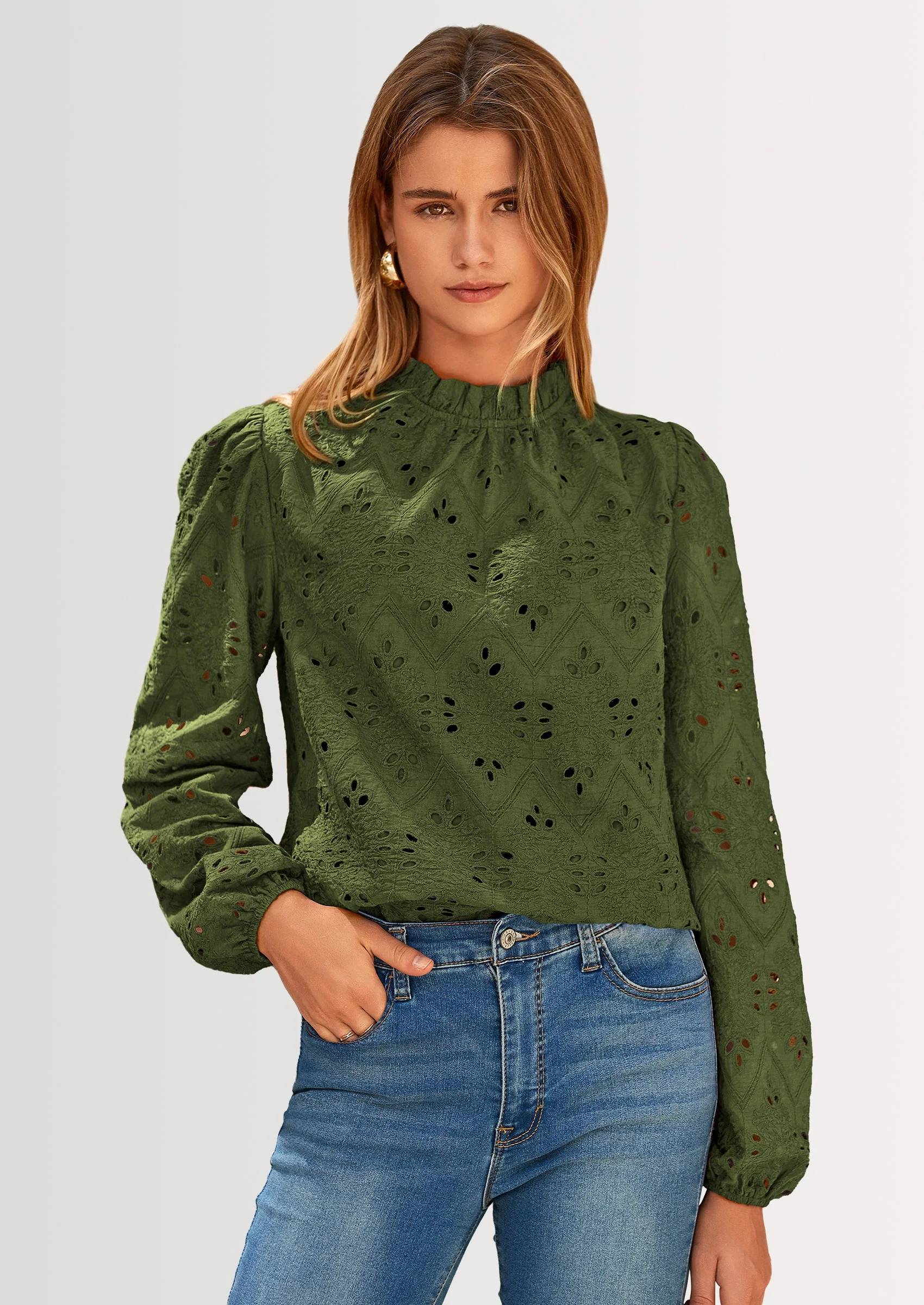 PRETTYGARDEN Womens Tops Dressy Casual Spring Long Sleeve Shirts Embroidered Eyelet Blouses Going Out Outfits - Image 24