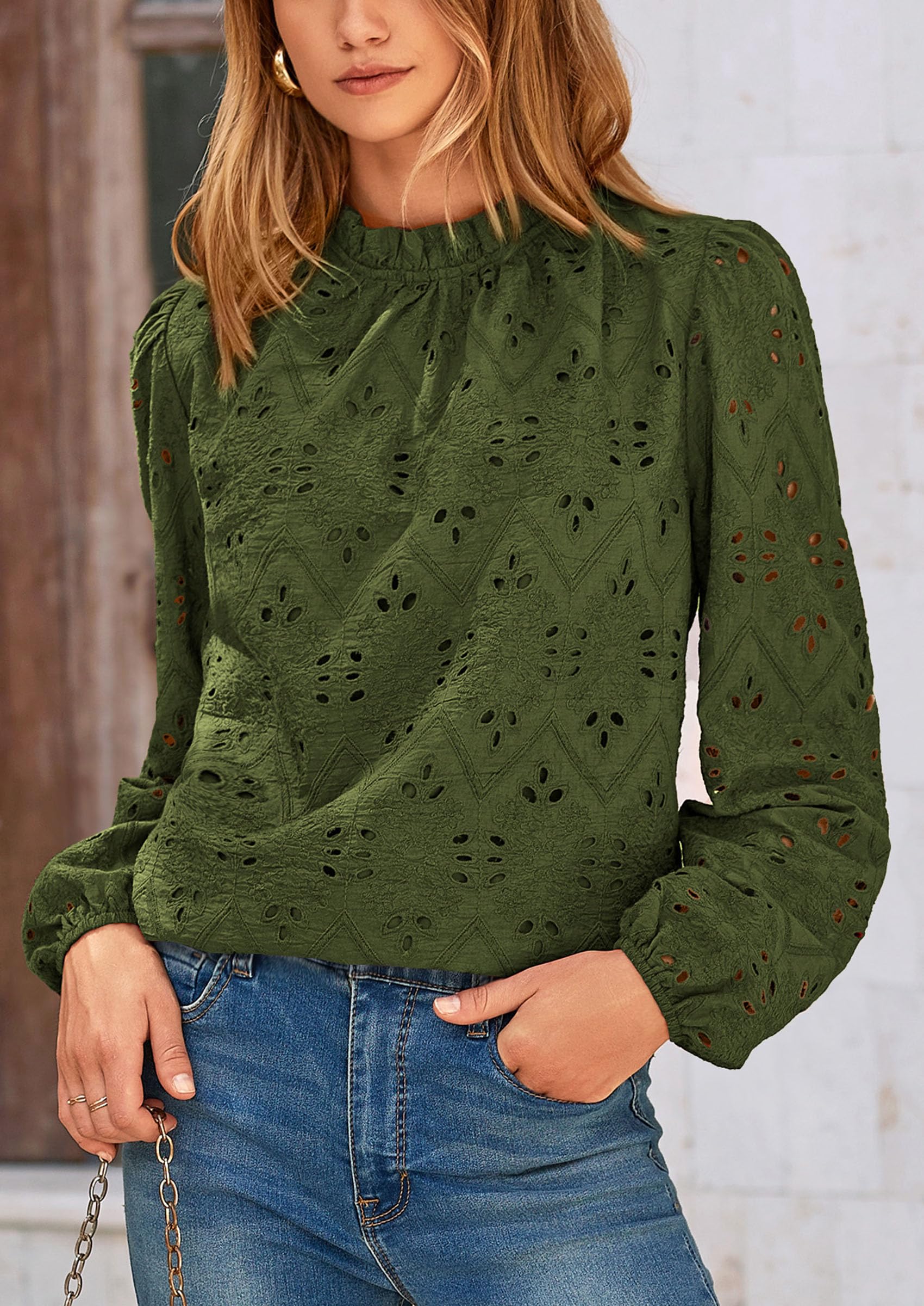 PRETTYGARDEN Womens Tops Dressy Casual Spring Long Sleeve Shirts Embroidered Eyelet Blouses Going Out Outfits - Image 27