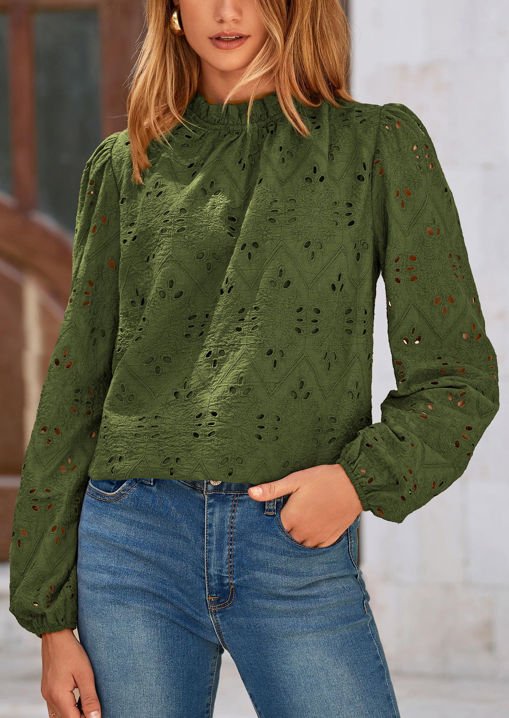 PRETTYGARDEN Womens Tops Dressy Casual Spring Long Sleeve Shirts Embroidered Eyelet Blouses Going Out Outfits - Image 28