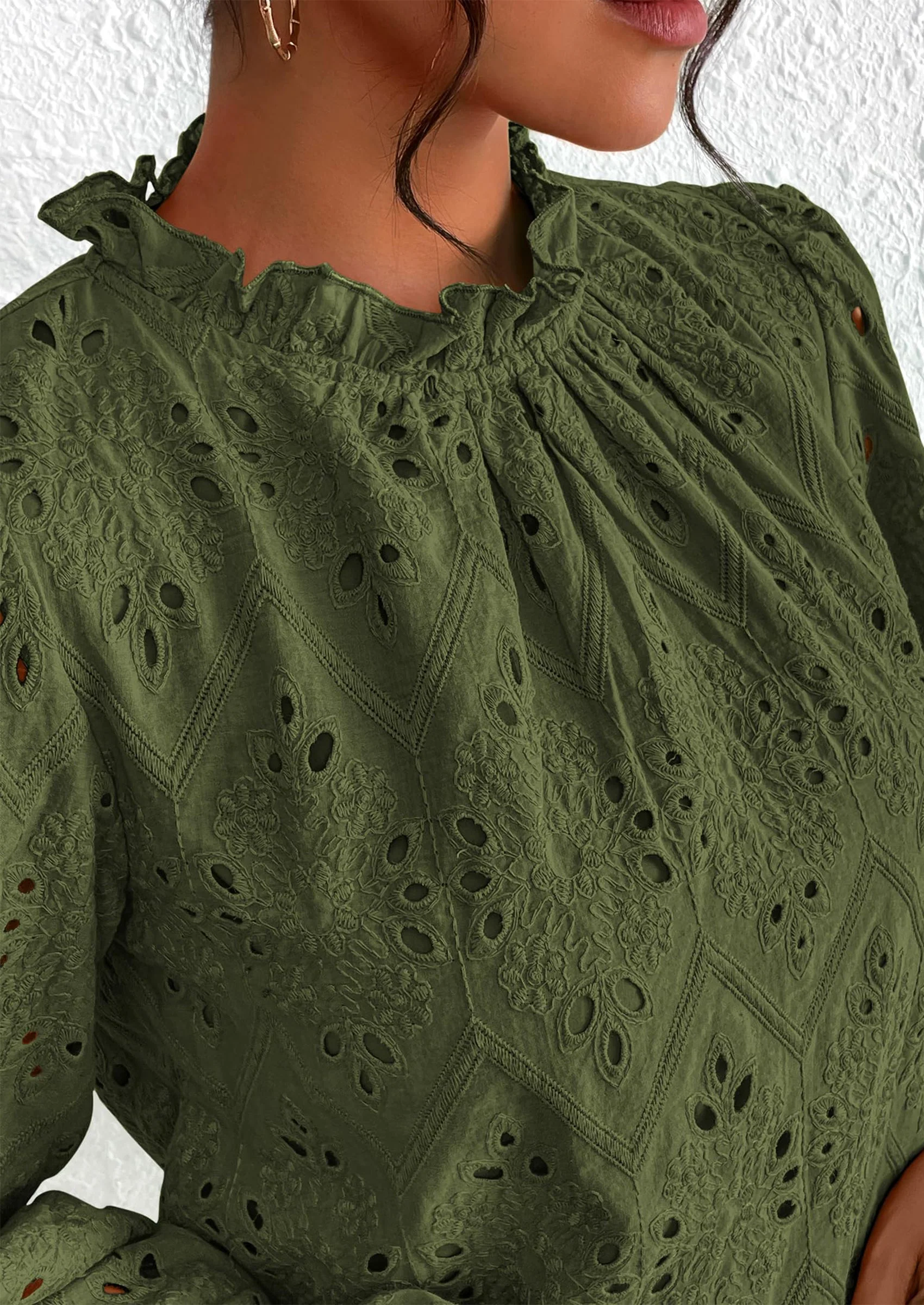 PRETTYGARDEN Womens Tops Dressy Casual Spring Long Sleeve Shirts Embroidered Eyelet Blouses Going Out Outfits - Image 29