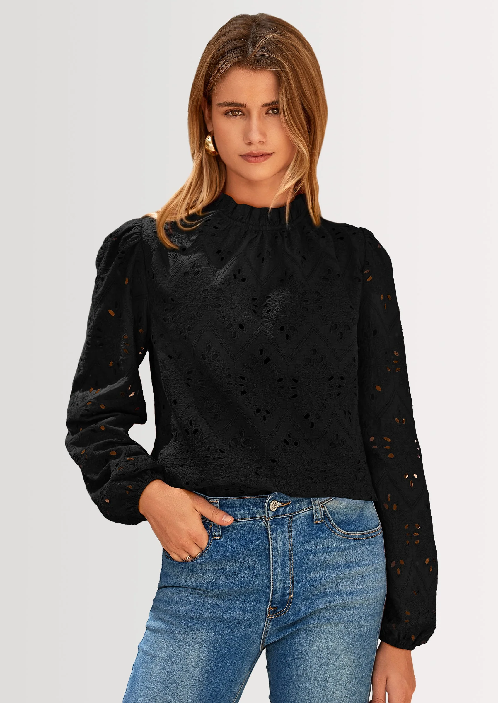 PRETTYGARDEN Womens Tops Dressy Casual Spring Long Sleeve Shirts Embroidered Eyelet Blouses Going Out Outfits - Image 33