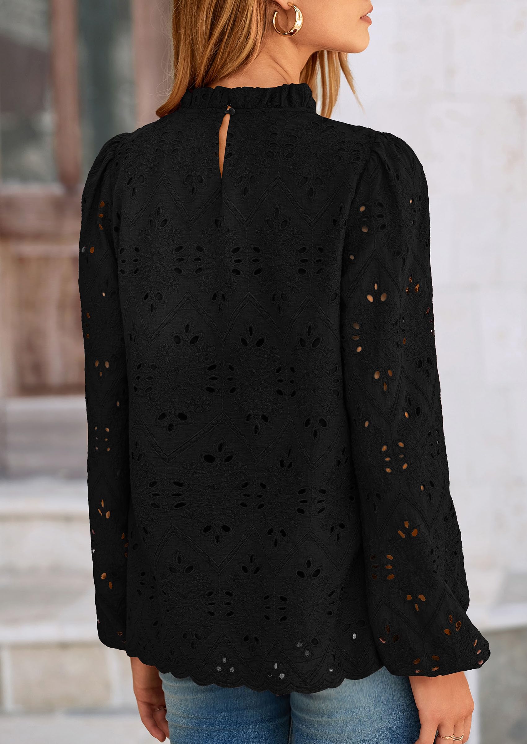 PRETTYGARDEN Womens Tops Dressy Casual Spring Long Sleeve Shirts Embroidered Eyelet Blouses Going Out Outfits - Image 34