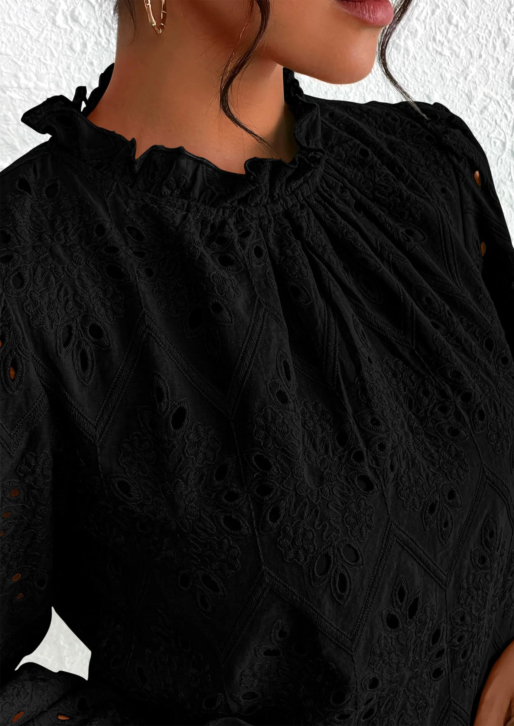 PRETTYGARDEN Womens Tops Dressy Casual Spring Long Sleeve Shirts Embroidered Eyelet Blouses Going Out Outfits - Image 39