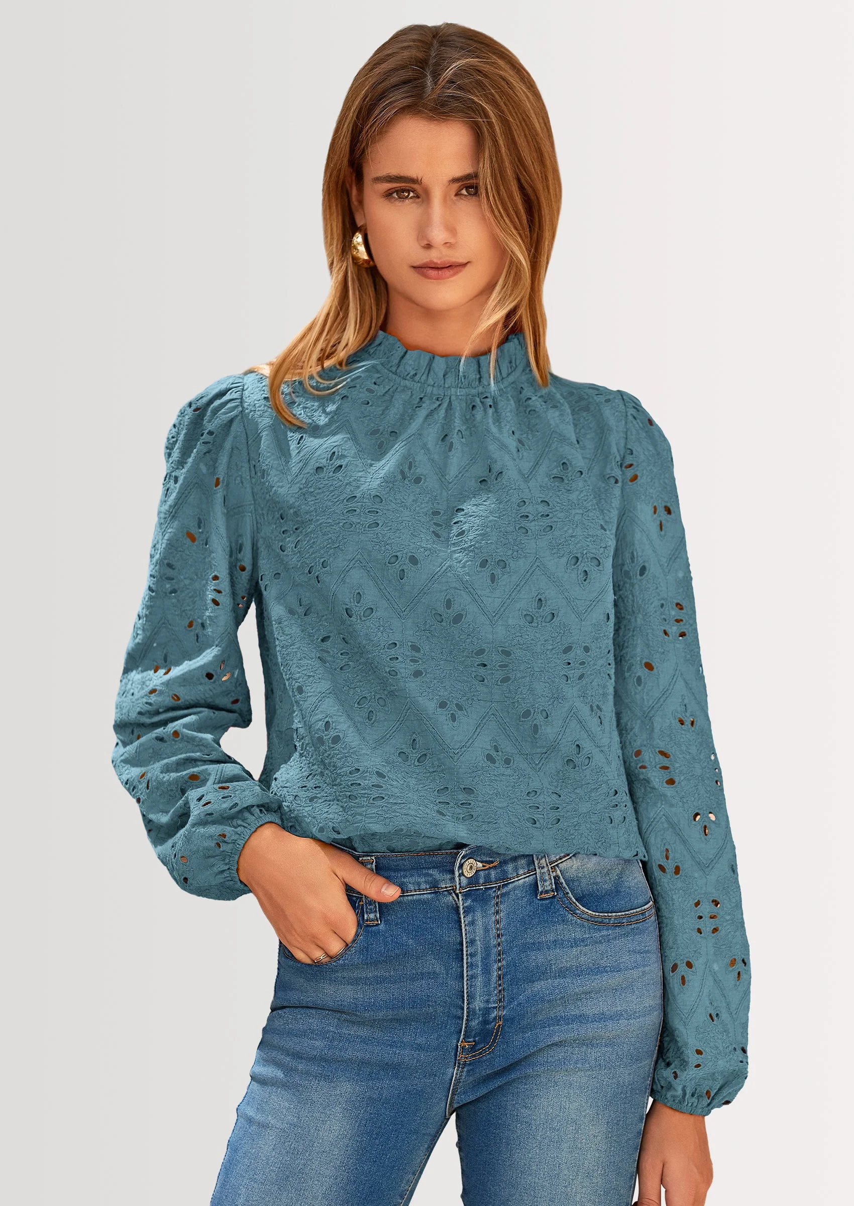 PRETTYGARDEN Womens Tops Dressy Casual Spring Long Sleeve Shirts Embroidered Eyelet Blouses Going Out Outfits - Image 40