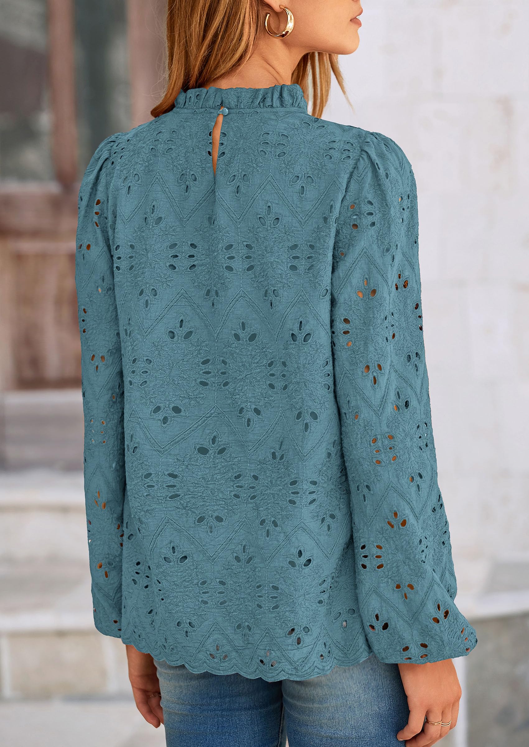 PRETTYGARDEN Womens Tops Dressy Casual Spring Long Sleeve Shirts Embroidered Eyelet Blouses Going Out Outfits - Image 41