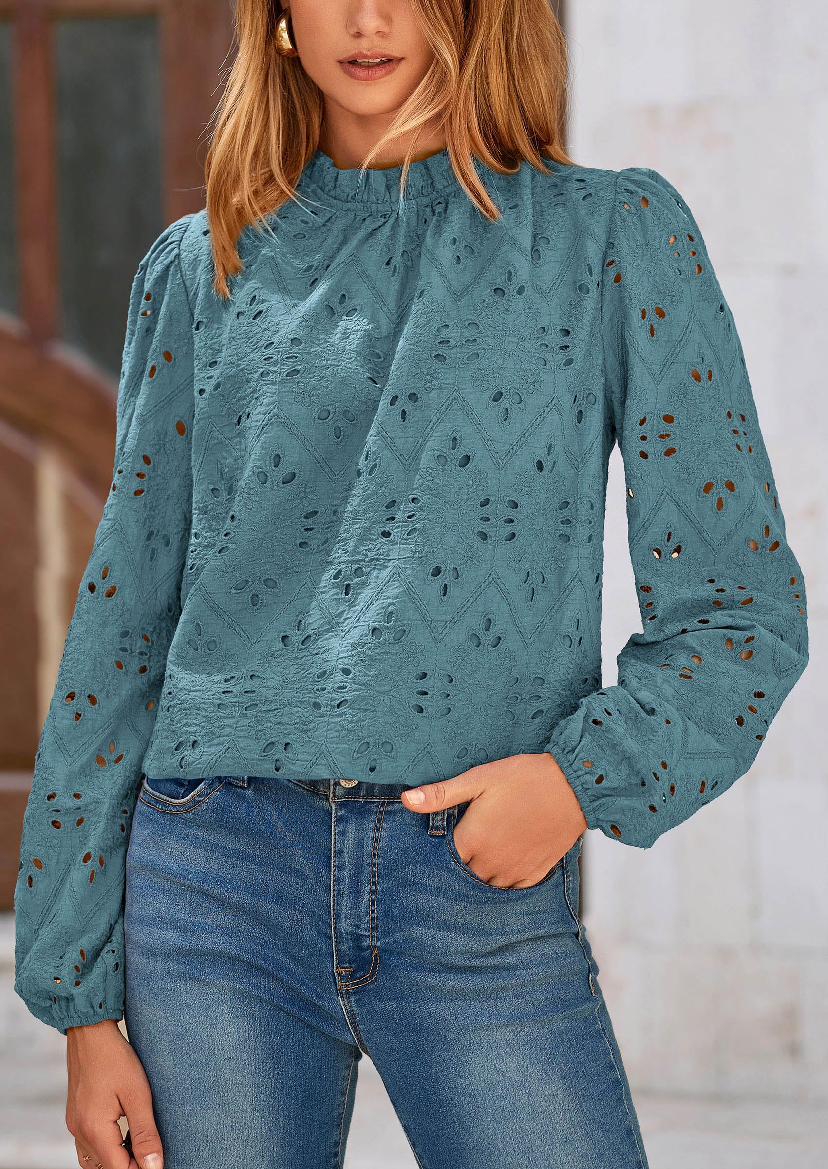 PRETTYGARDEN Womens Tops Dressy Casual Spring Long Sleeve Shirts Embroidered Eyelet Blouses Going Out Outfits - Image 42