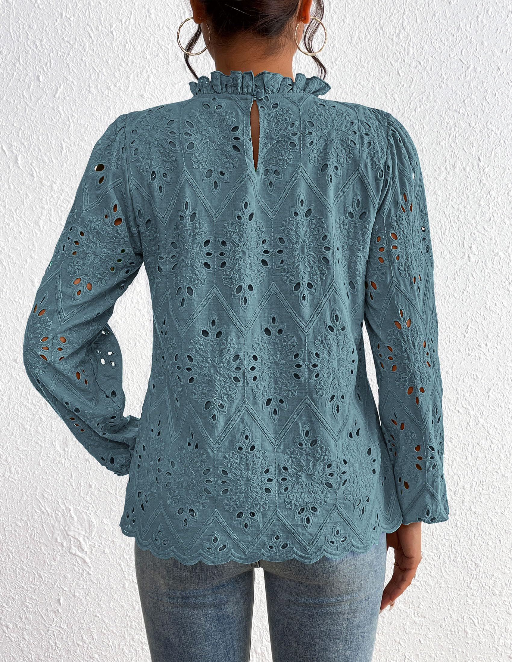 PRETTYGARDEN Womens Tops Dressy Casual Spring Long Sleeve Shirts Embroidered Eyelet Blouses Going Out Outfits - Image 46