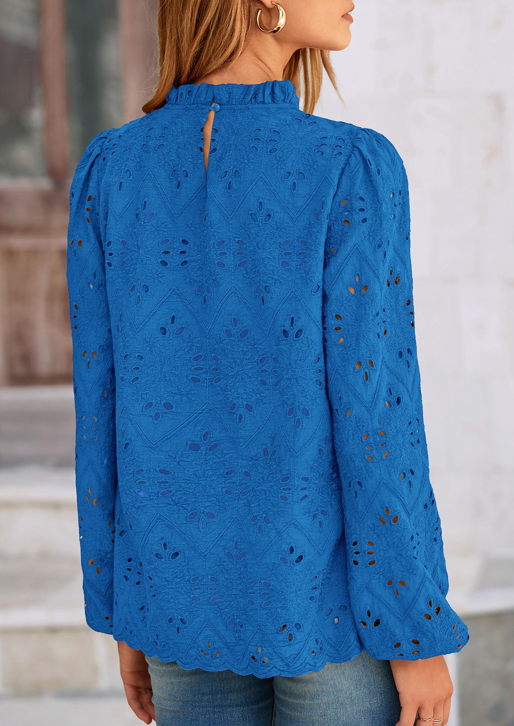 PRETTYGARDEN Womens Tops Dressy Casual Spring Long Sleeve Shirts Embroidered Eyelet Blouses Going Out Outfits - Image 48