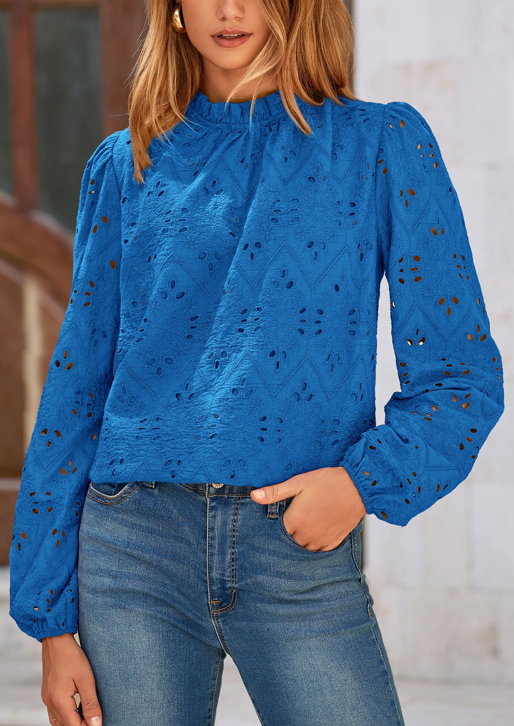 PRETTYGARDEN Womens Tops Dressy Casual Spring Long Sleeve Shirts Embroidered Eyelet Blouses Going Out Outfits - Image 49