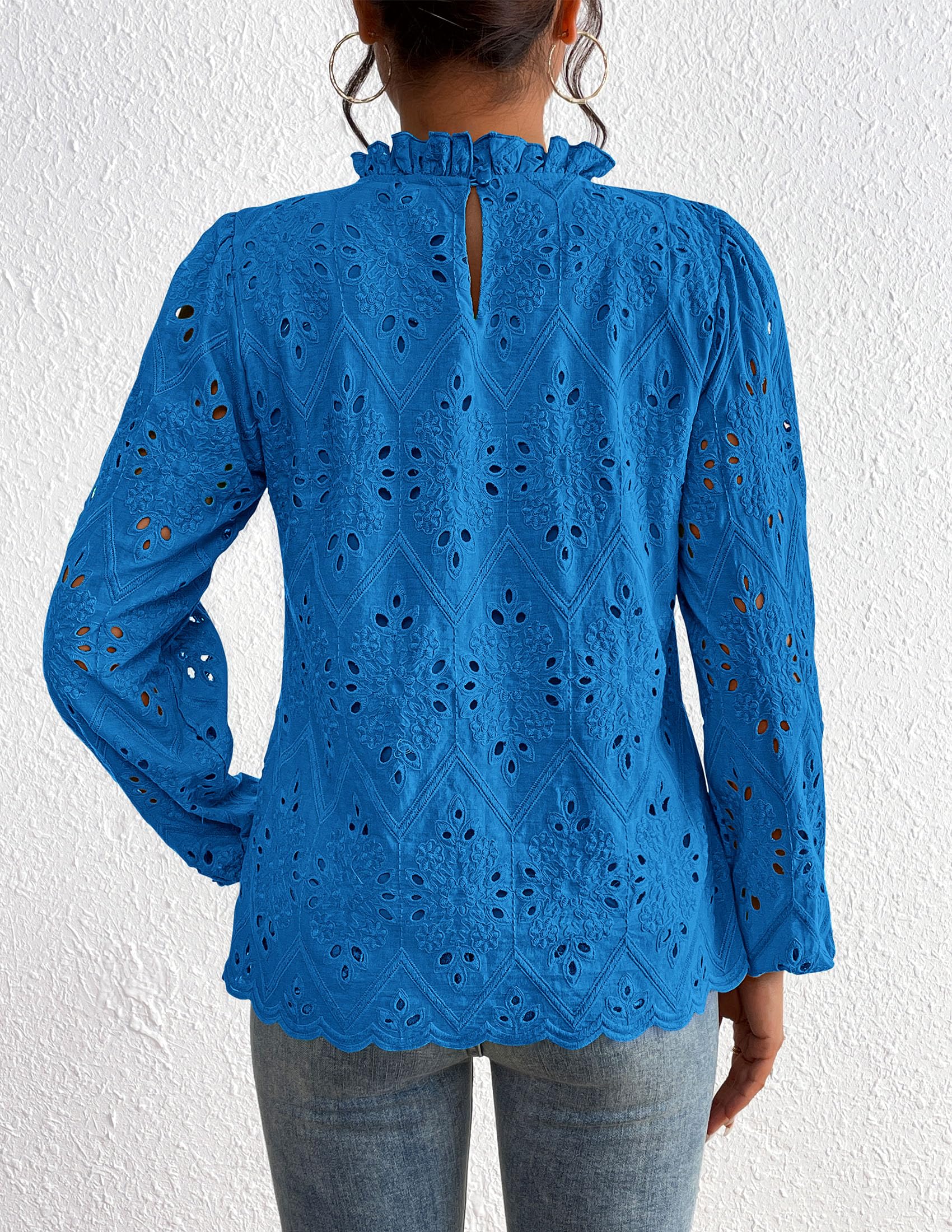 PRETTYGARDEN Womens Tops Dressy Casual Spring Long Sleeve Shirts Embroidered Eyelet Blouses Going Out Outfits - Image 50