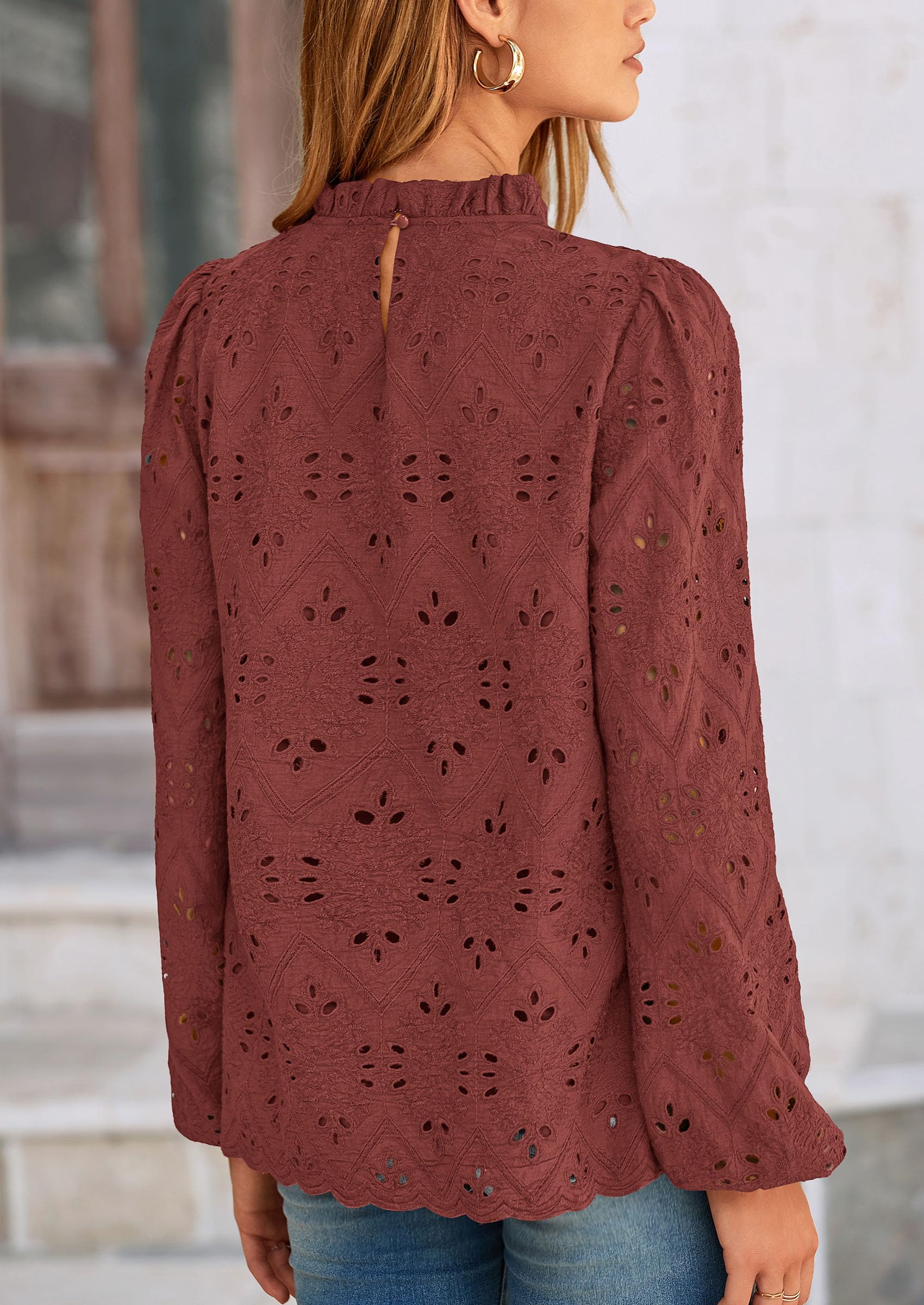 PRETTYGARDEN Womens Tops Dressy Casual Spring Long Sleeve Shirts Embroidered Eyelet Blouses Going Out Outfits - Image 54