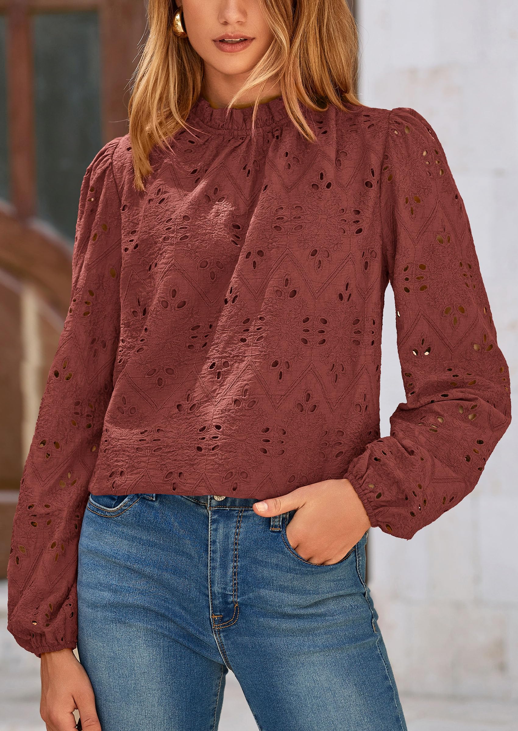 PRETTYGARDEN Womens Tops Dressy Casual Spring Long Sleeve Shirts Embroidered Eyelet Blouses Going Out Outfits - Image 55