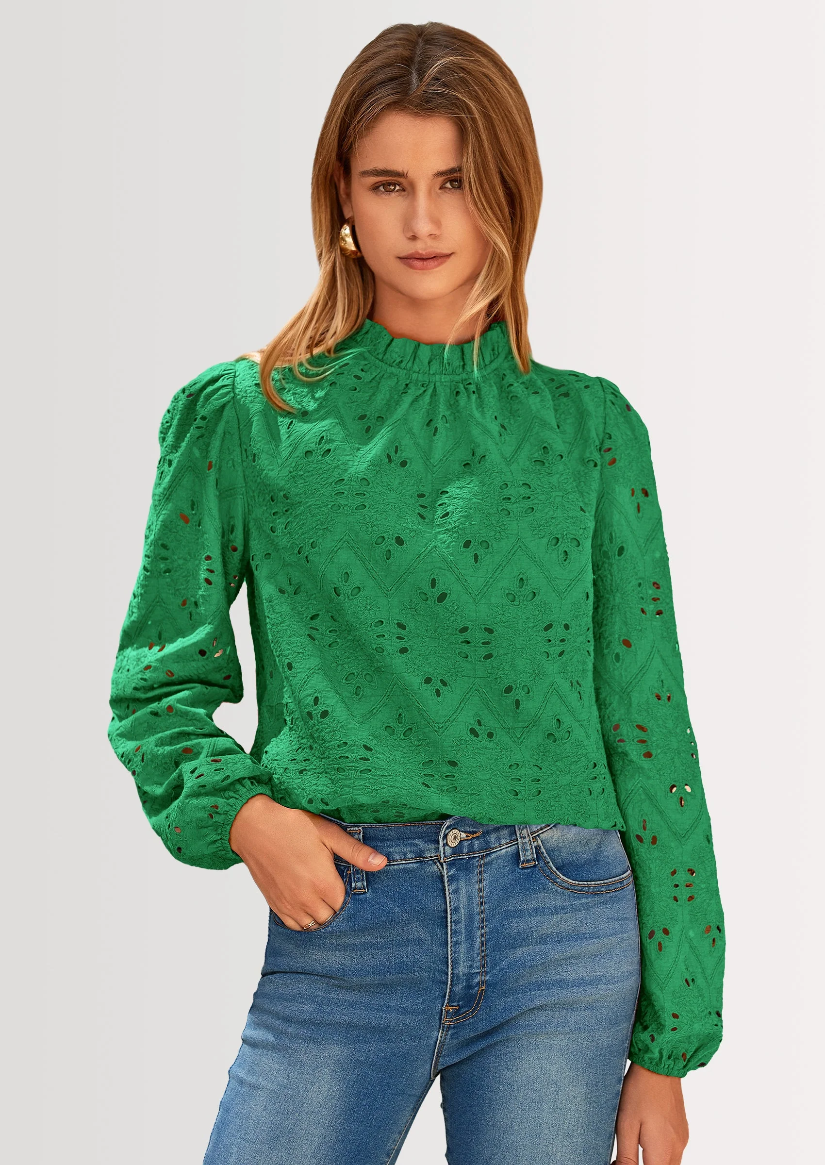 PRETTYGARDEN Womens Tops Dressy Casual Spring Long Sleeve Shirts Embroidered Eyelet Blouses Going Out Outfits - Image 61