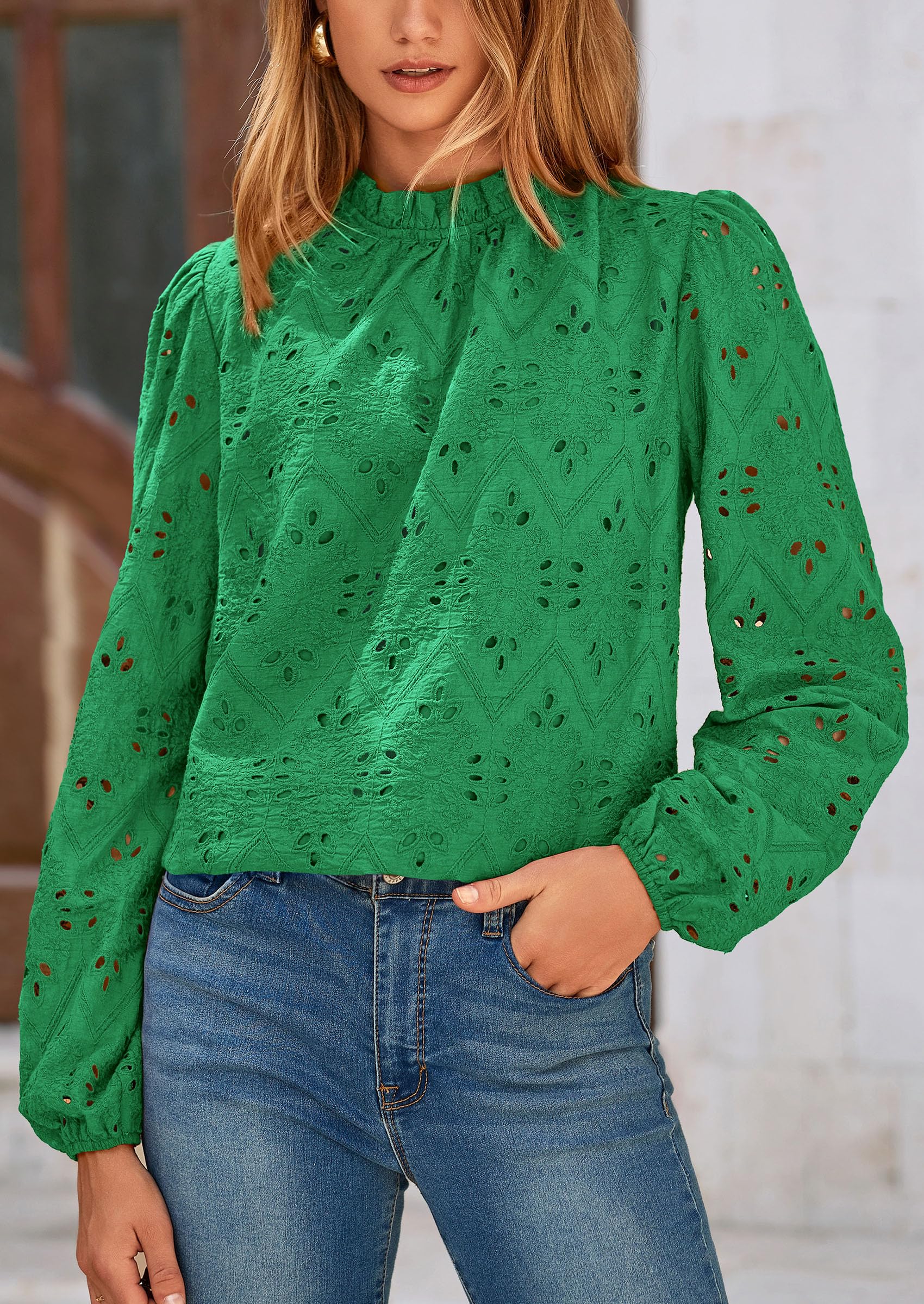 PRETTYGARDEN Womens Tops Dressy Casual Spring Long Sleeve Shirts Embroidered Eyelet Blouses Going Out Outfits - Image 62