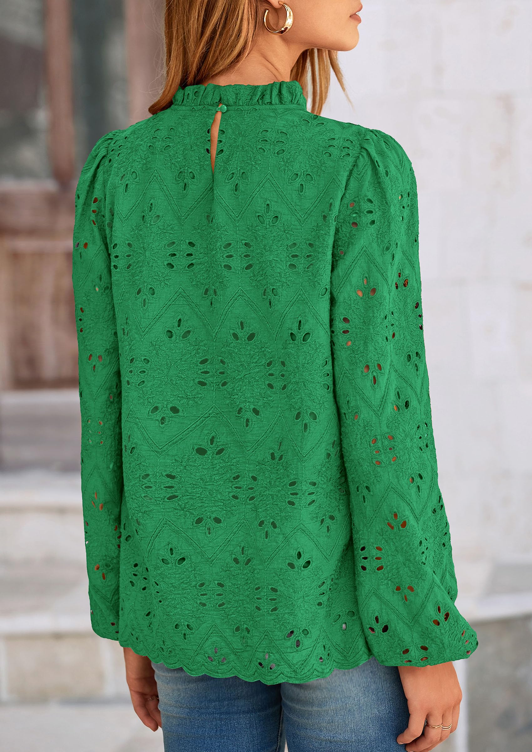 PRETTYGARDEN Womens Tops Dressy Casual Spring Long Sleeve Shirts Embroidered Eyelet Blouses Going Out Outfits - Image 63