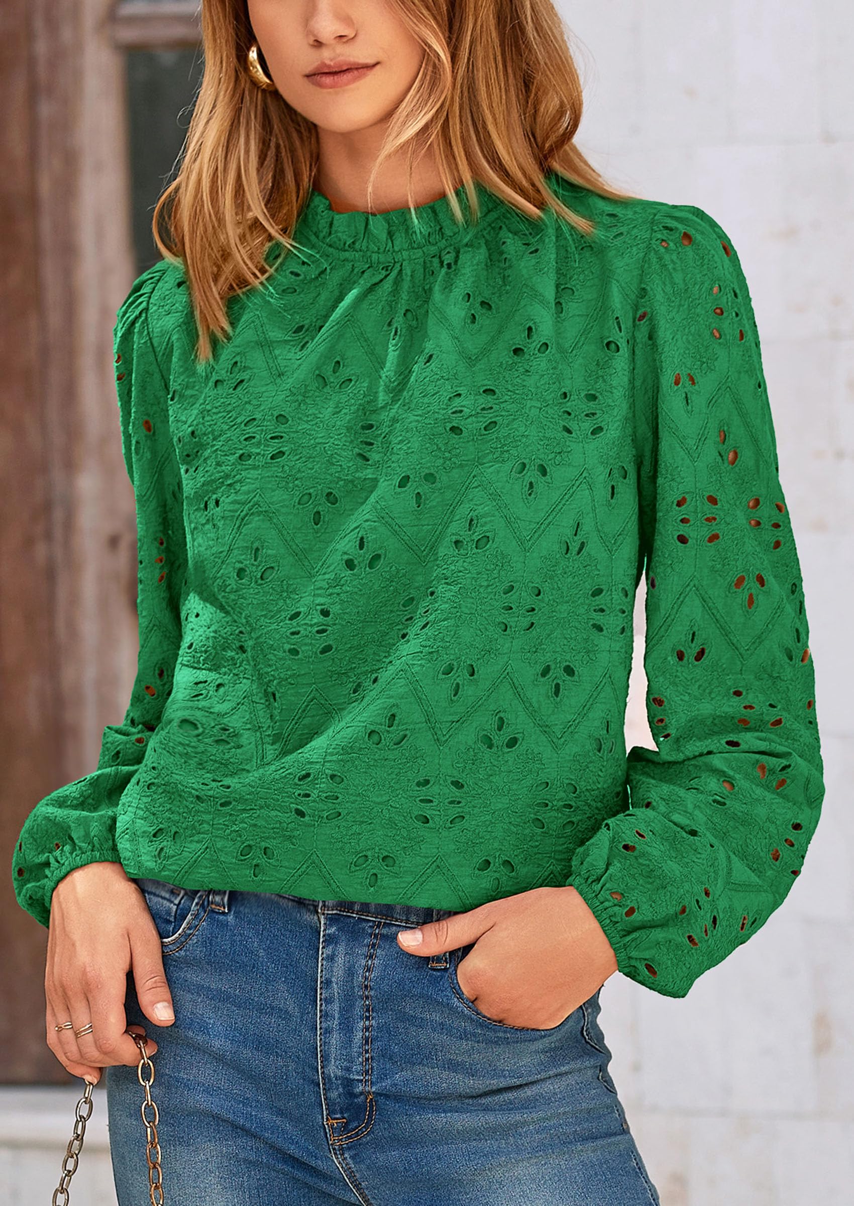 PRETTYGARDEN Womens Tops Dressy Casual Spring Long Sleeve Shirts Embroidered Eyelet Blouses Going Out Outfits - Image 65