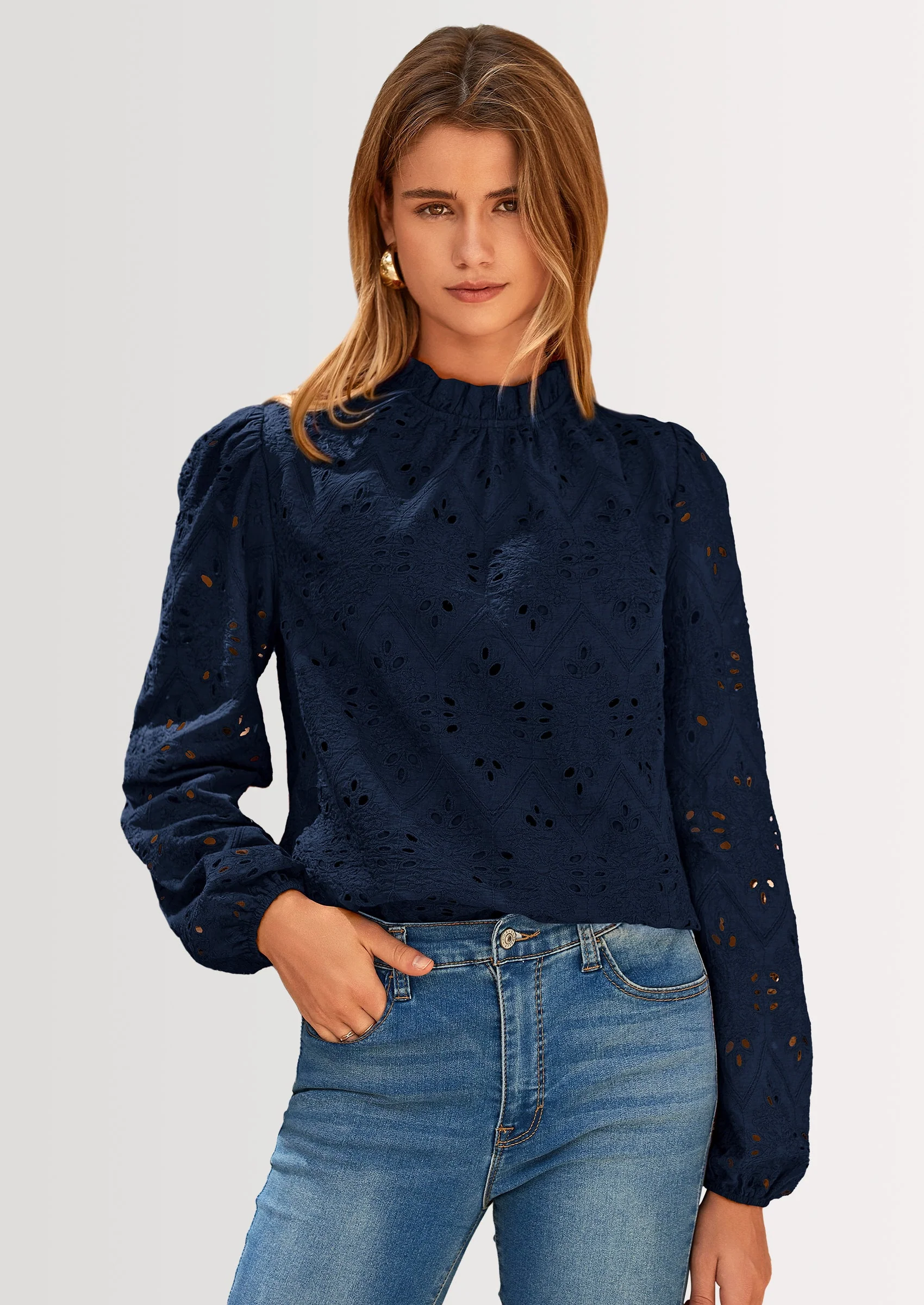 PRETTYGARDEN Womens Tops Dressy Casual Spring Long Sleeve Shirts Embroidered Eyelet Blouses Going Out Outfits - Image 67