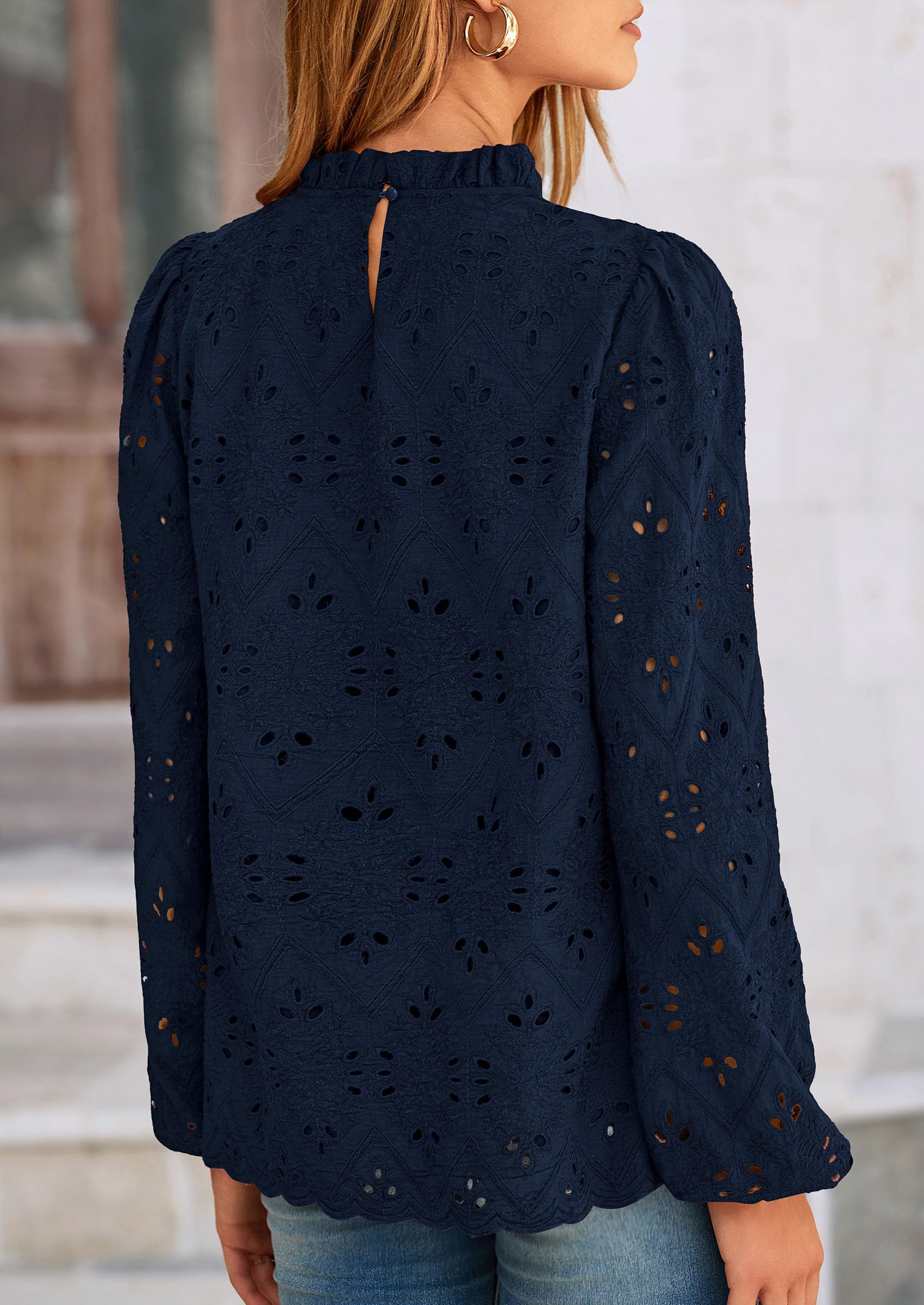 PRETTYGARDEN Womens Tops Dressy Casual Spring Long Sleeve Shirts Embroidered Eyelet Blouses Going Out Outfits - Image 68