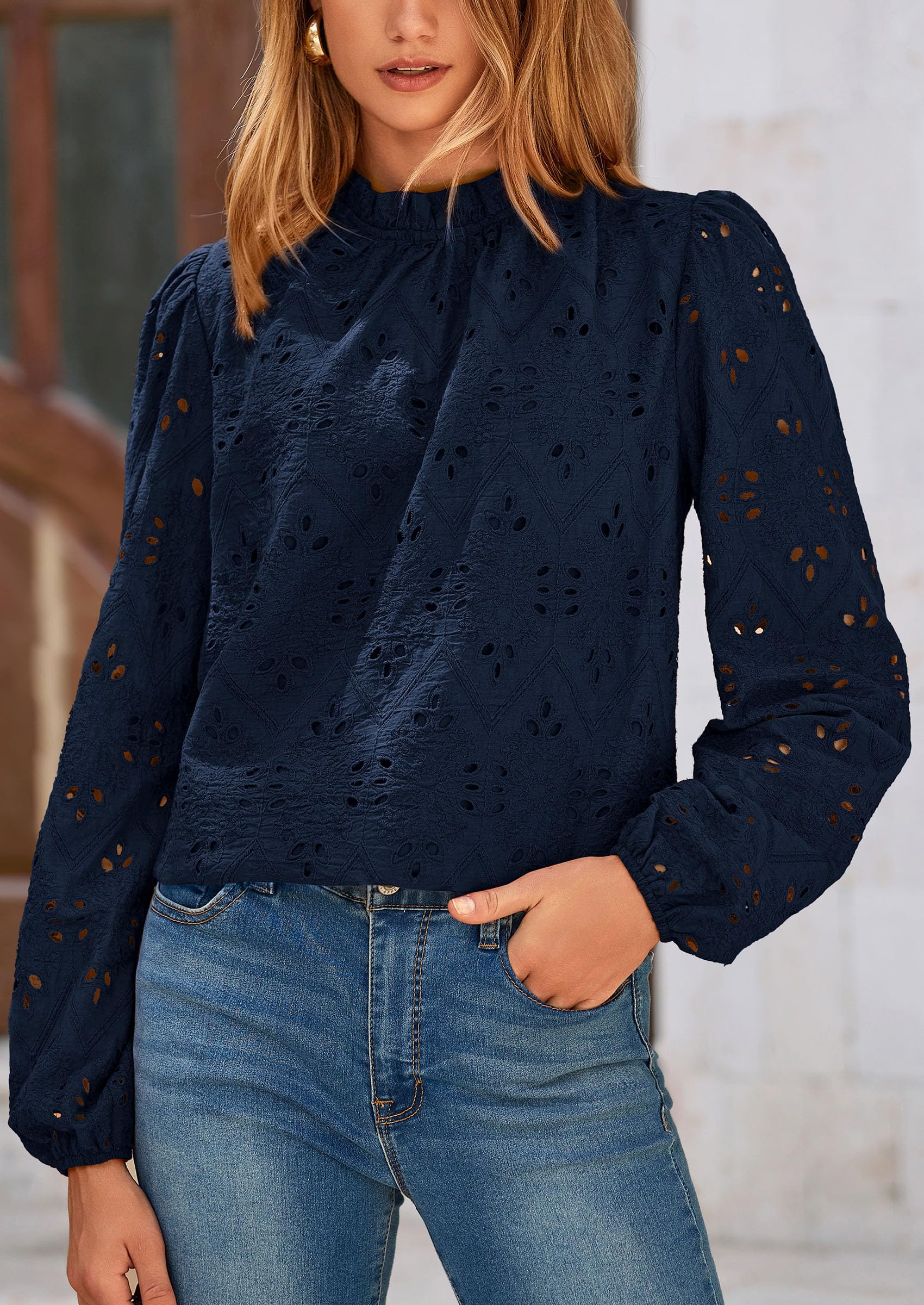 PRETTYGARDEN Womens Tops Dressy Casual Spring Long Sleeve Shirts Embroidered Eyelet Blouses Going Out Outfits - Image 69