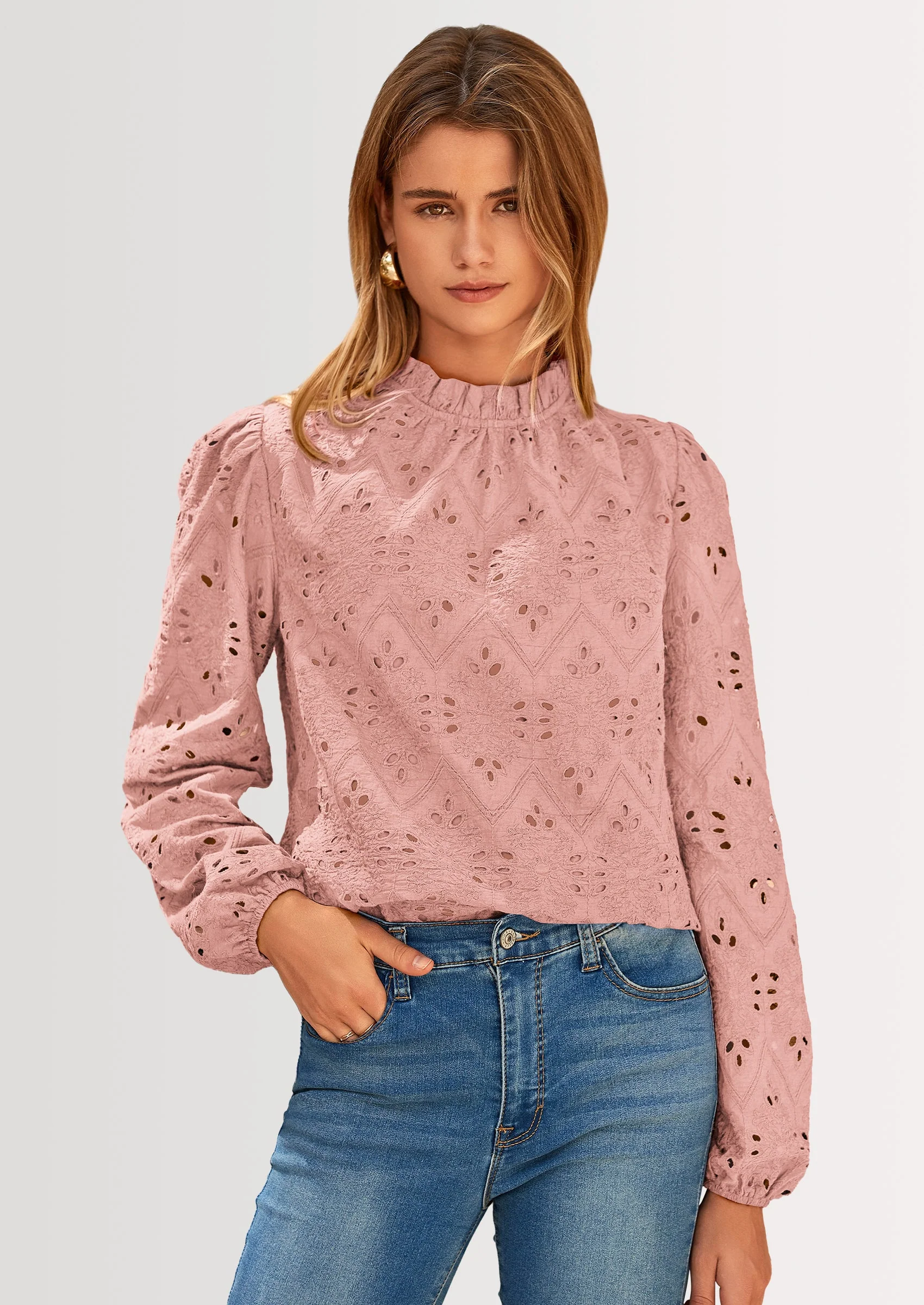 PRETTYGARDEN Womens Tops Dressy Casual Spring Long Sleeve Shirts Embroidered Eyelet Blouses Going Out Outfits - Image 73