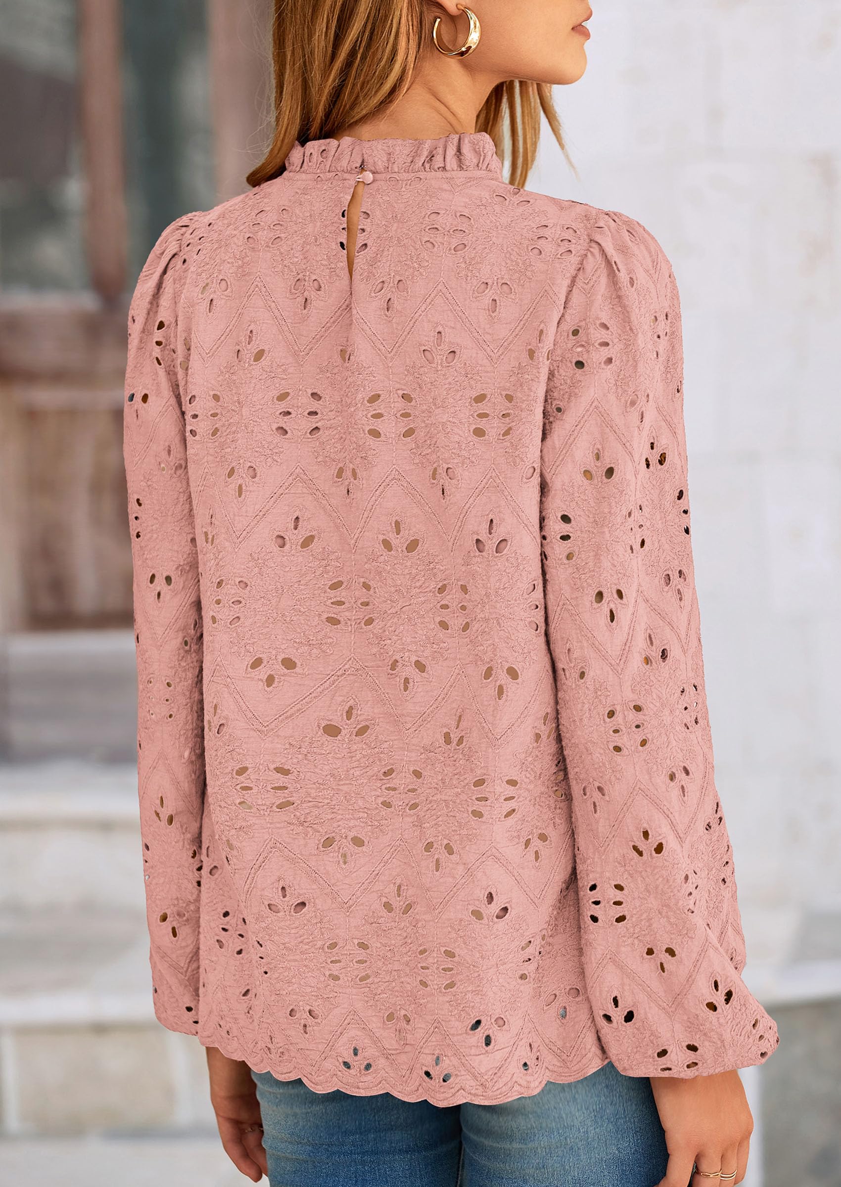 PRETTYGARDEN Womens Tops Dressy Casual Spring Long Sleeve Shirts Embroidered Eyelet Blouses Going Out Outfits - Image 74