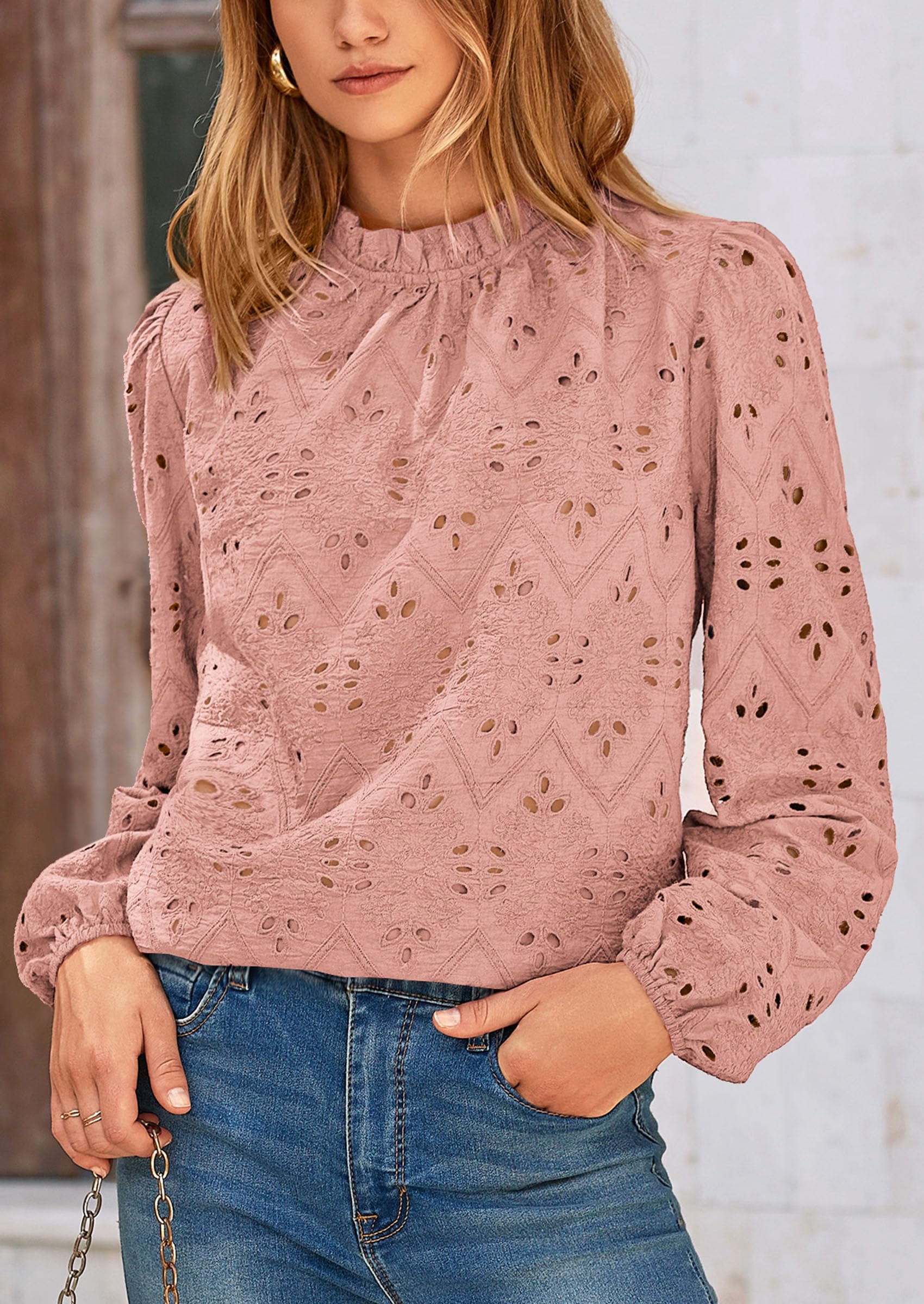 PRETTYGARDEN Womens Tops Dressy Casual Spring Long Sleeve Shirts Embroidered Eyelet Blouses Going Out Outfits - Image 77