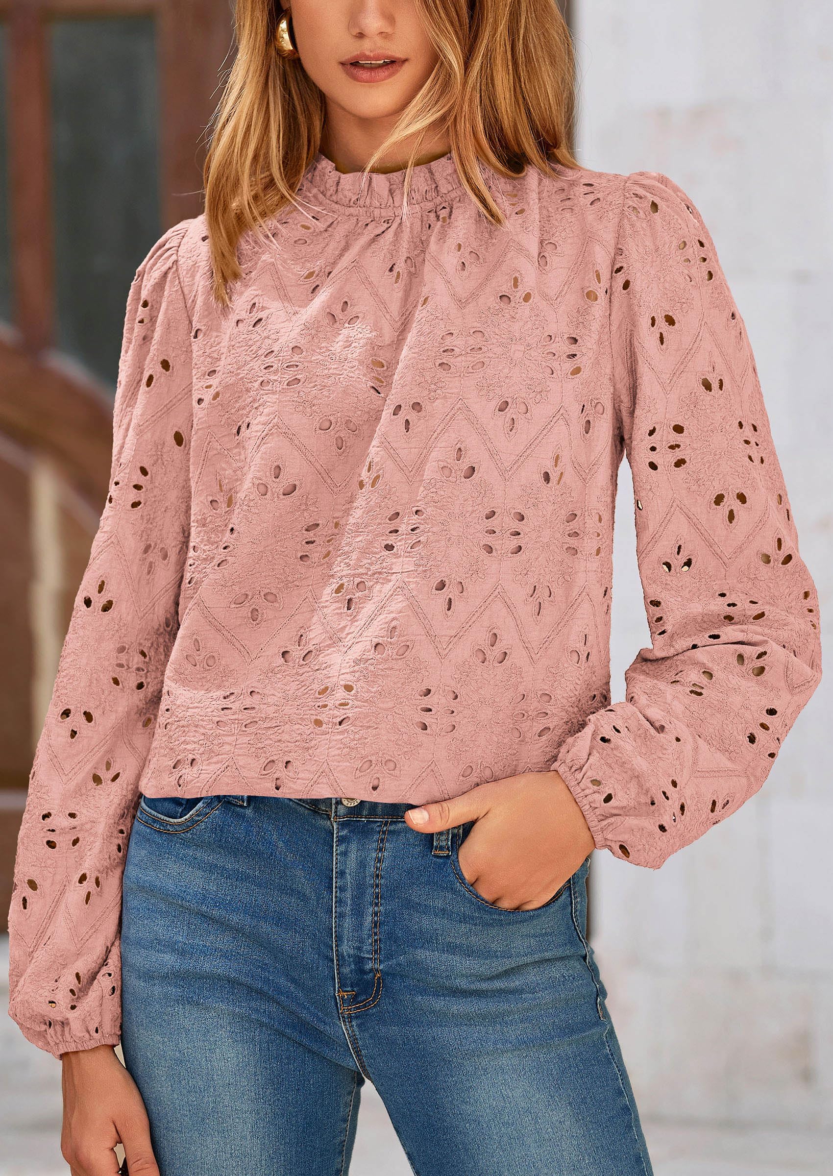 PRETTYGARDEN Womens Tops Dressy Casual Spring Long Sleeve Shirts Embroidered Eyelet Blouses Going Out Outfits - Image 78