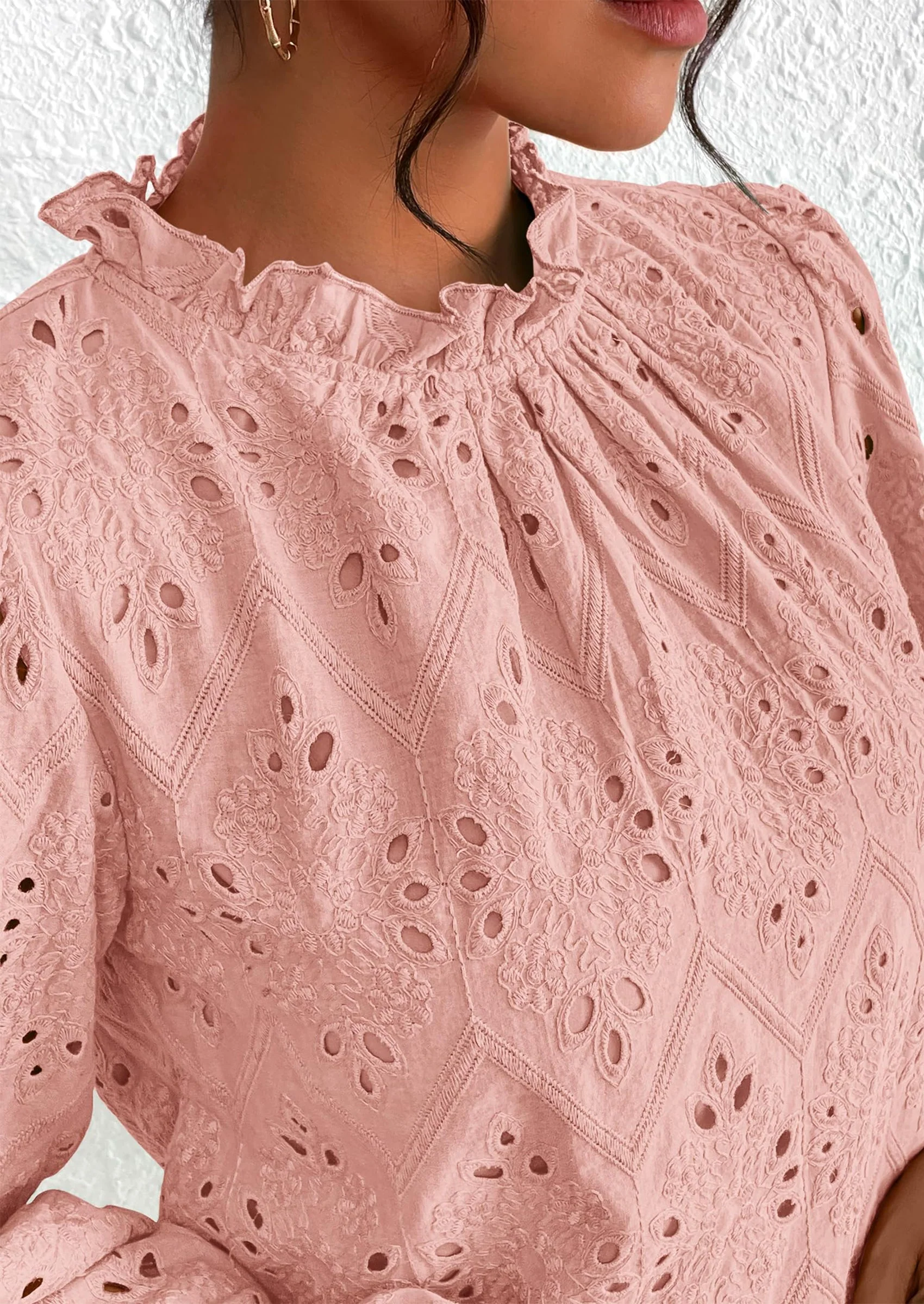 PRETTYGARDEN Womens Tops Dressy Casual Spring Long Sleeve Shirts Embroidered Eyelet Blouses Going Out Outfits - Image 79