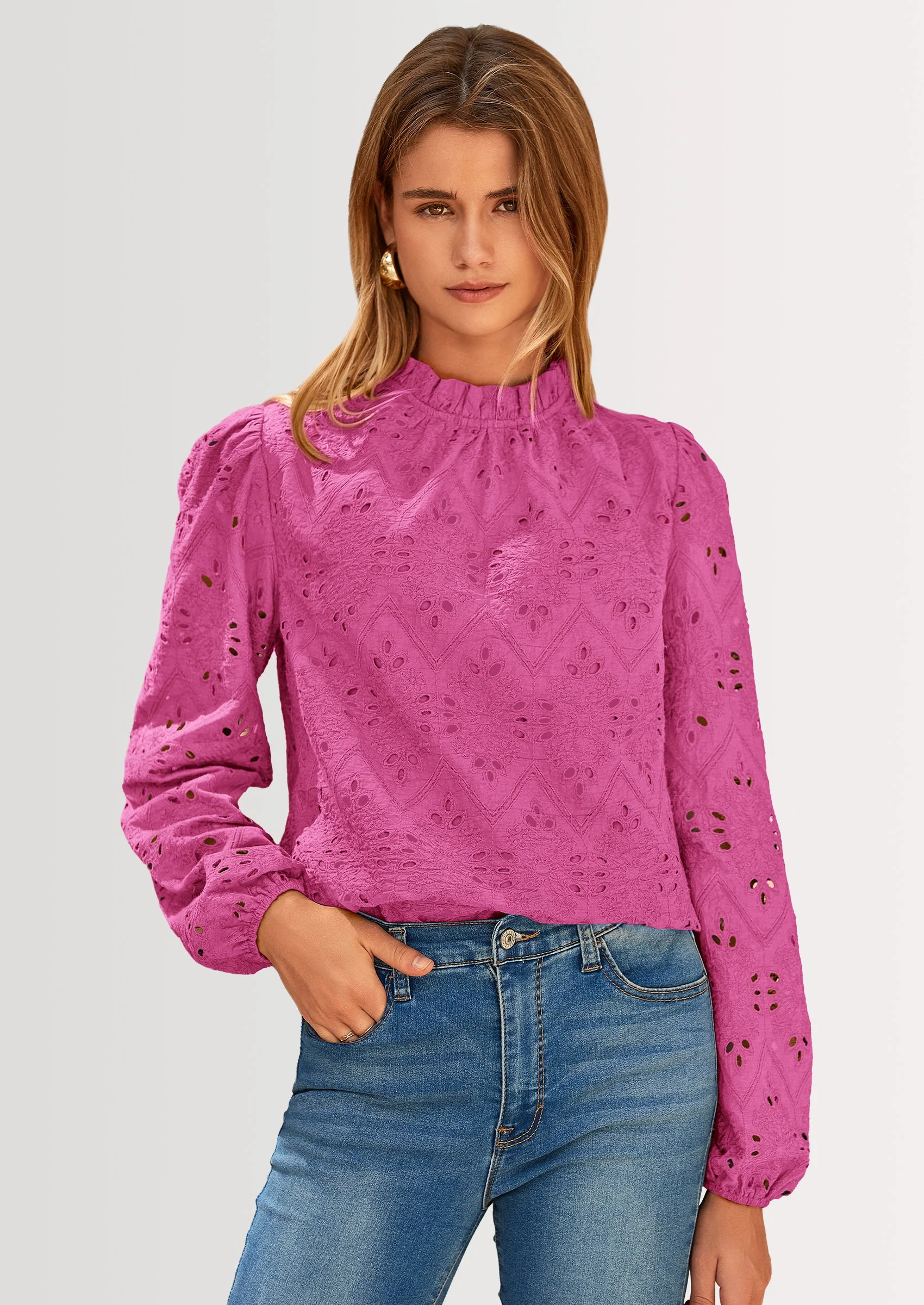 PRETTYGARDEN Womens Tops Dressy Casual Spring Long Sleeve Shirts Embroidered Eyelet Blouses Going Out Outfits - Image 80