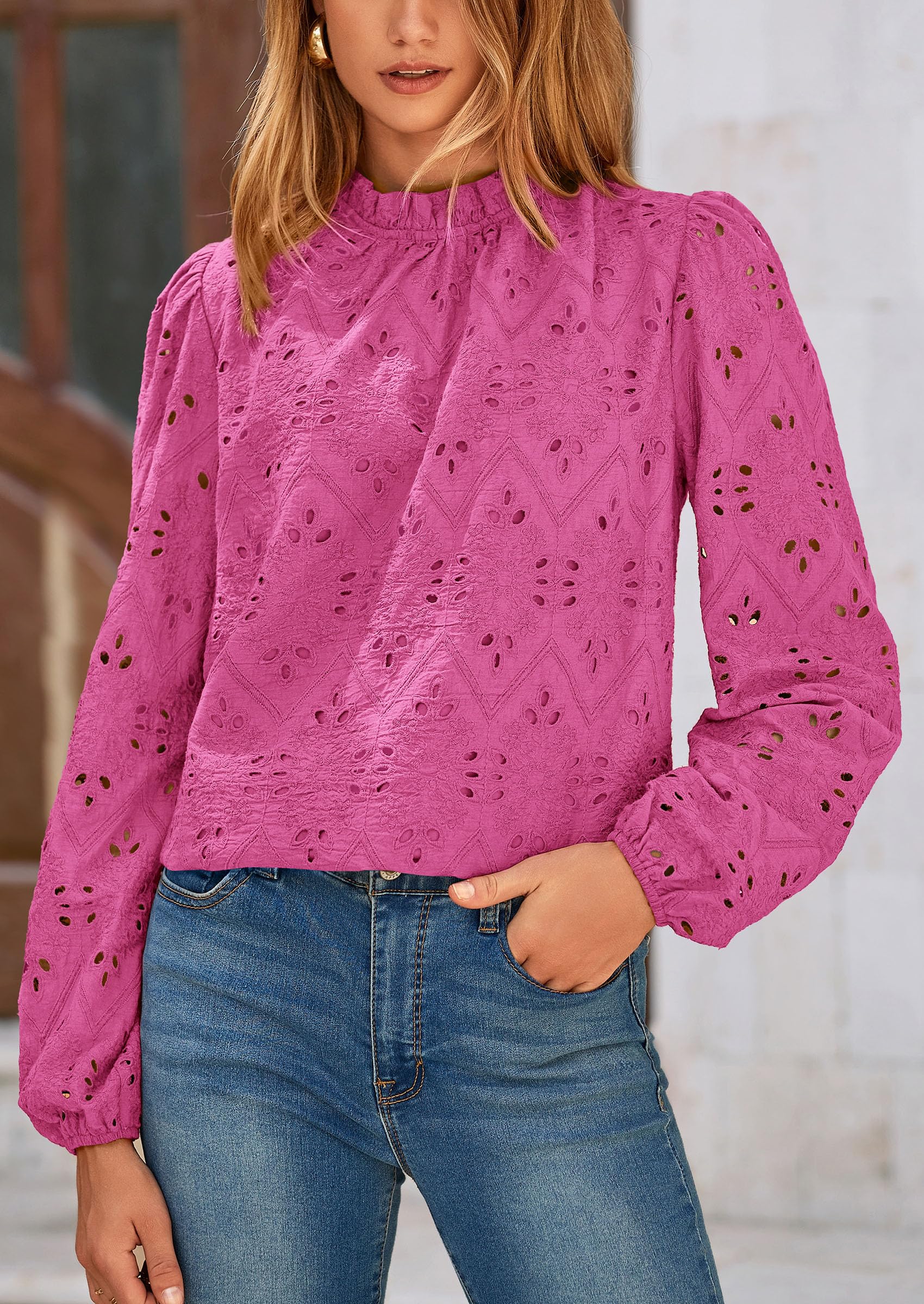 PRETTYGARDEN Womens Tops Dressy Casual Spring Long Sleeve Shirts Embroidered Eyelet Blouses Going Out Outfits - Image 83