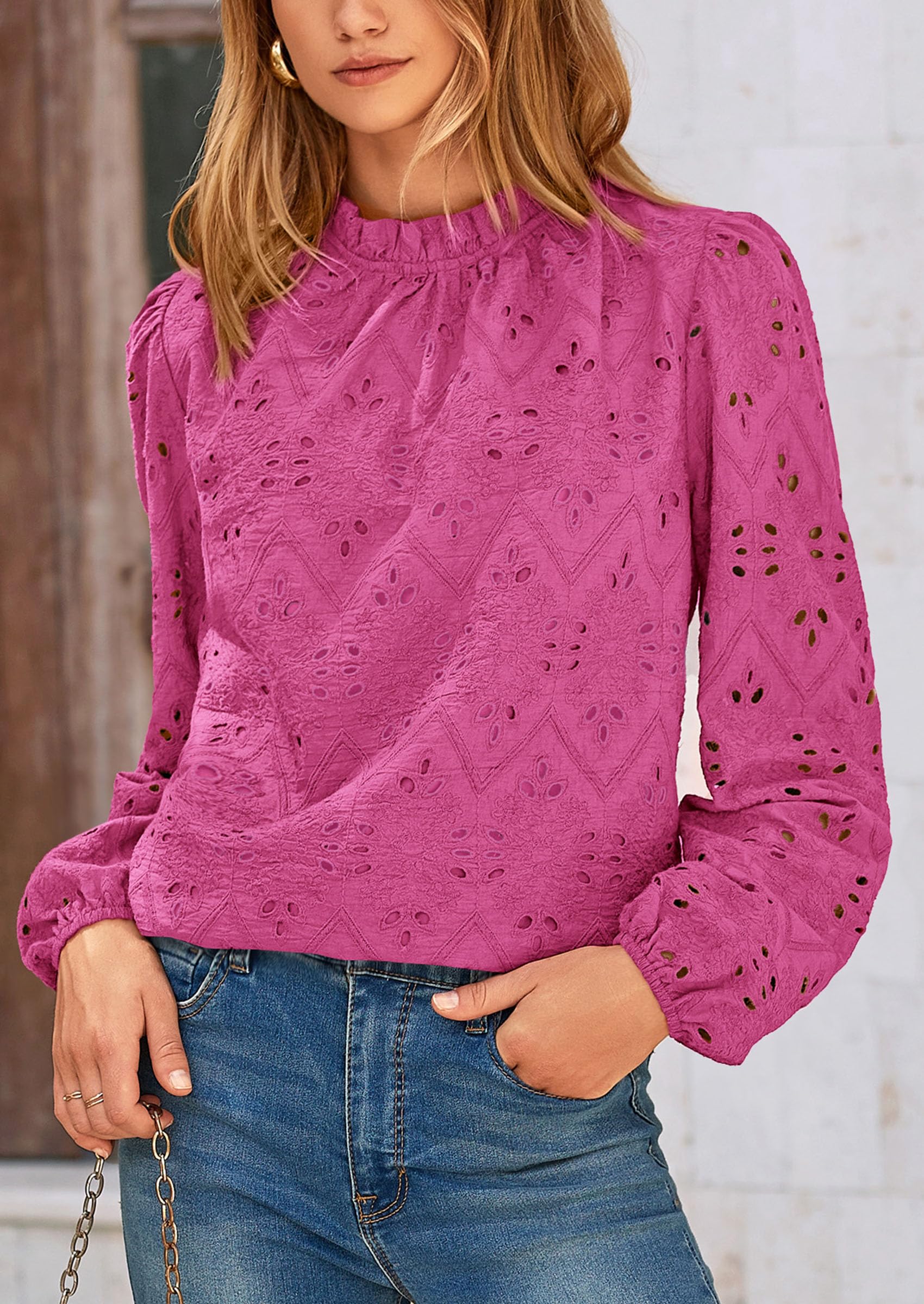 PRETTYGARDEN Womens Tops Dressy Casual Spring Long Sleeve Shirts Embroidered Eyelet Blouses Going Out Outfits - Image 84