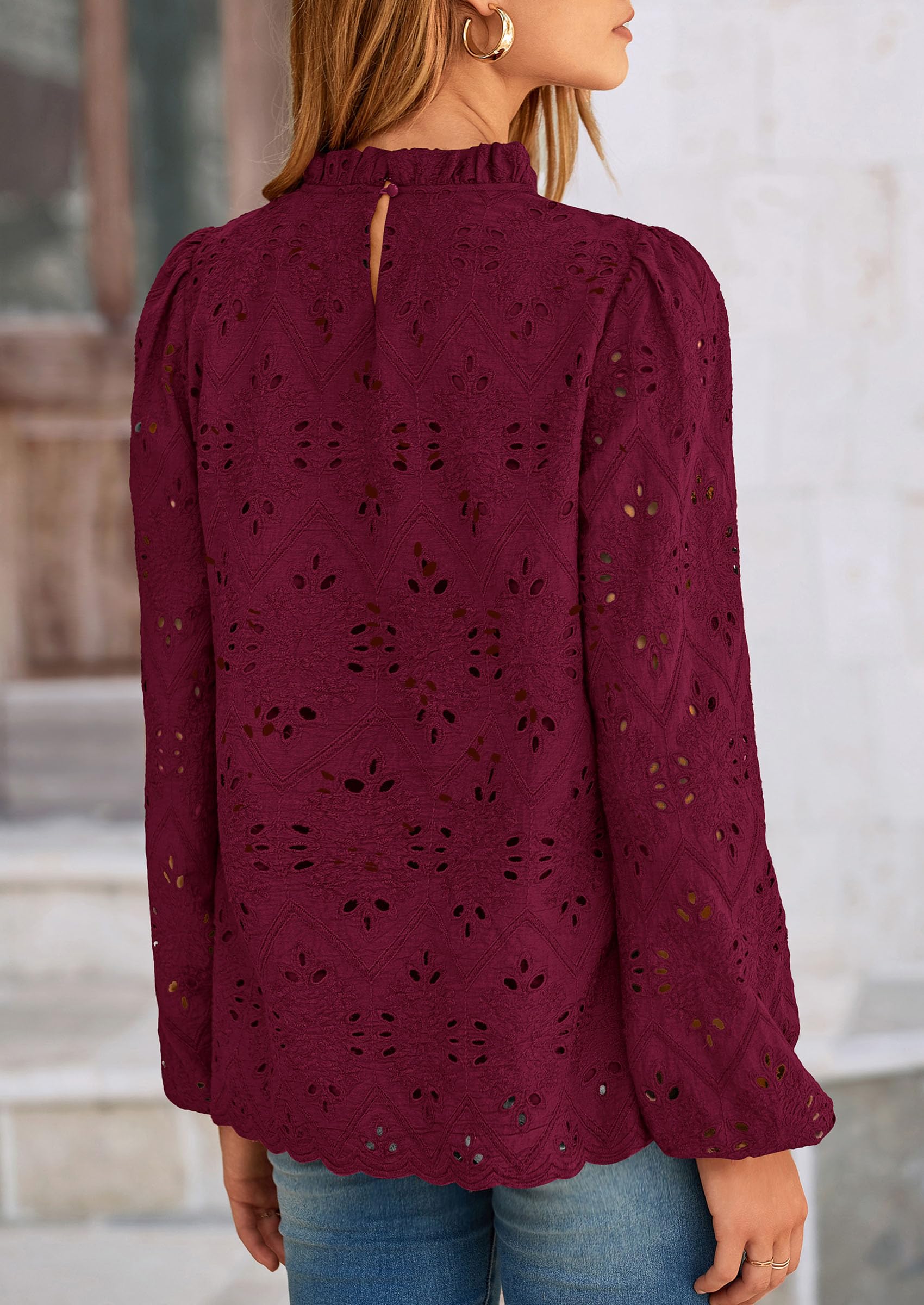 PRETTYGARDEN Womens Tops Dressy Casual Spring Long Sleeve Shirts Embroidered Eyelet Blouses Going Out Outfits - Image 87