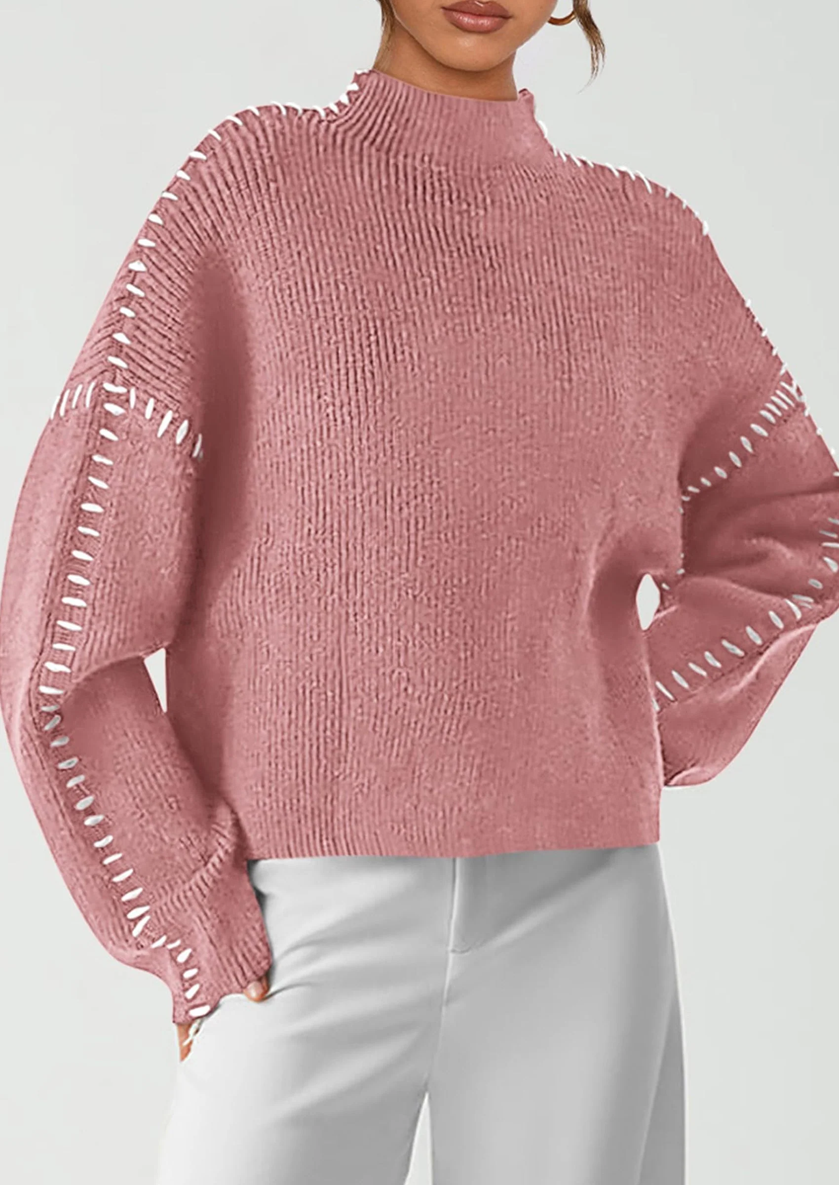 PRETTYGARDEN Women's Chunky Knit Sweaters Fall Long Sleeve Mock Neck Oversized Pullover Tops Winter Fashion Clothes - Image 11