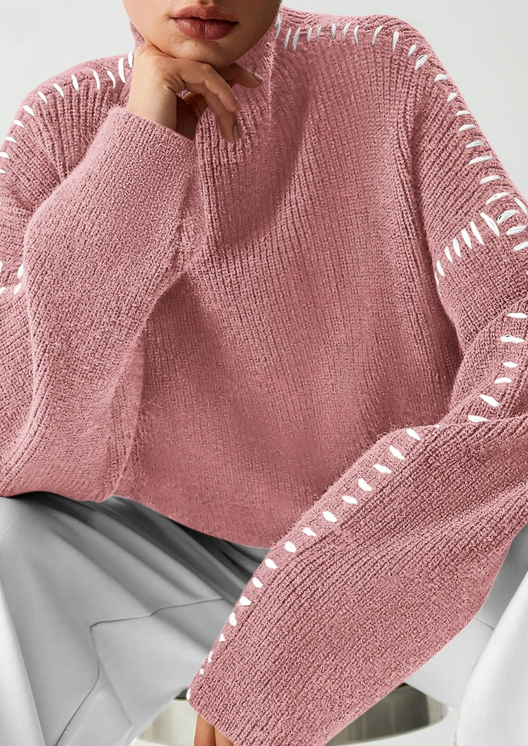 PRETTYGARDEN Women's Chunky Knit Sweaters Fall Long Sleeve Mock Neck Oversized Pullover Tops Winter Fashion Clothes - Image 13