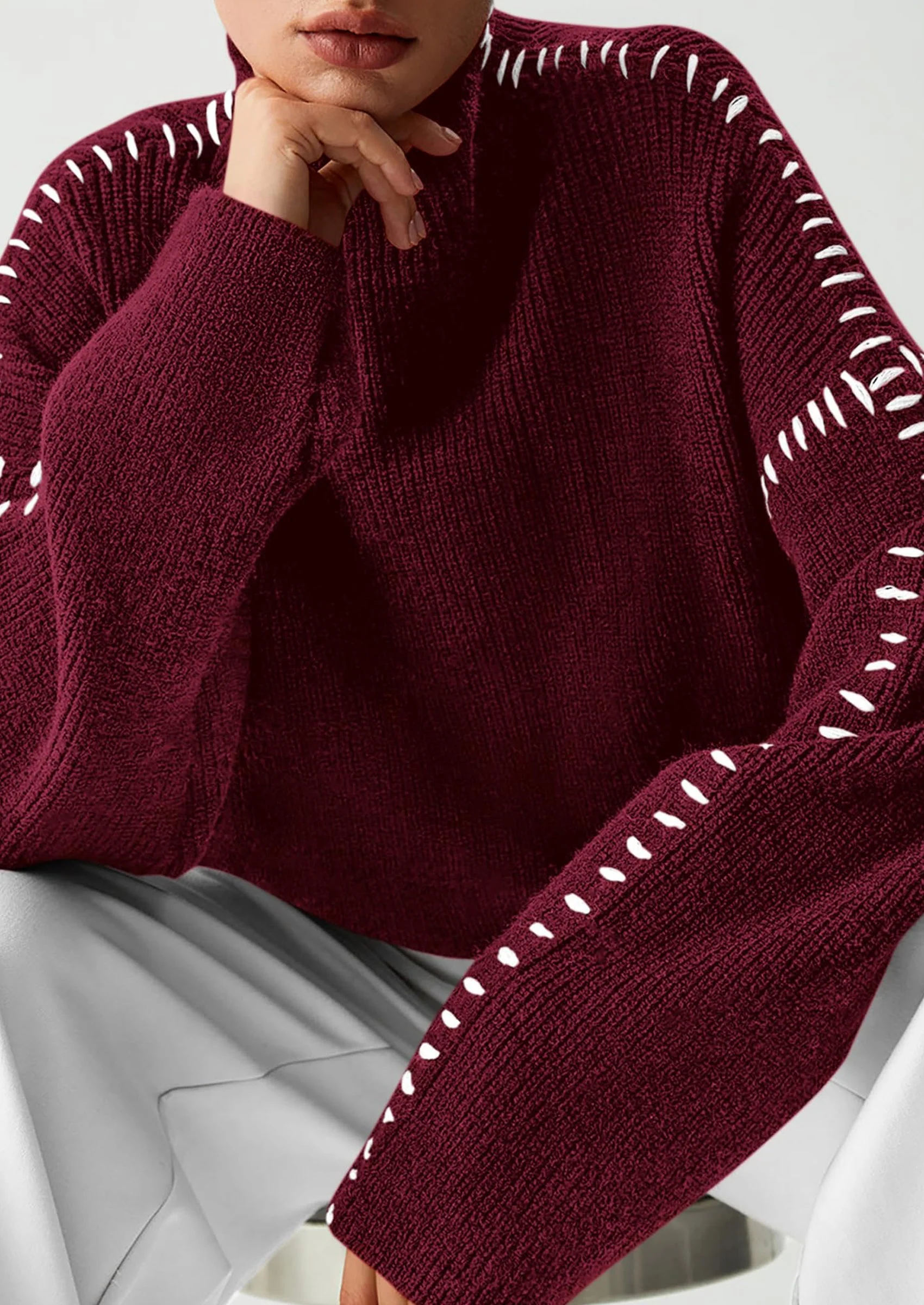 PRETTYGARDEN Women's Chunky Knit Sweaters Fall Long Sleeve Mock Neck Oversized Pullover Tops Winter Fashion Clothes - Image 18