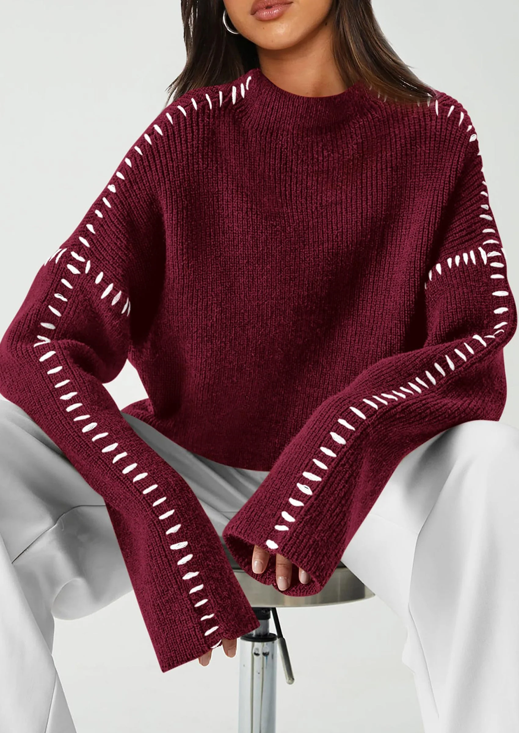 PRETTYGARDEN Women's Chunky Knit Sweaters Fall Long Sleeve Mock Neck Oversized Pullover Tops Winter Fashion Clothes - Image 19