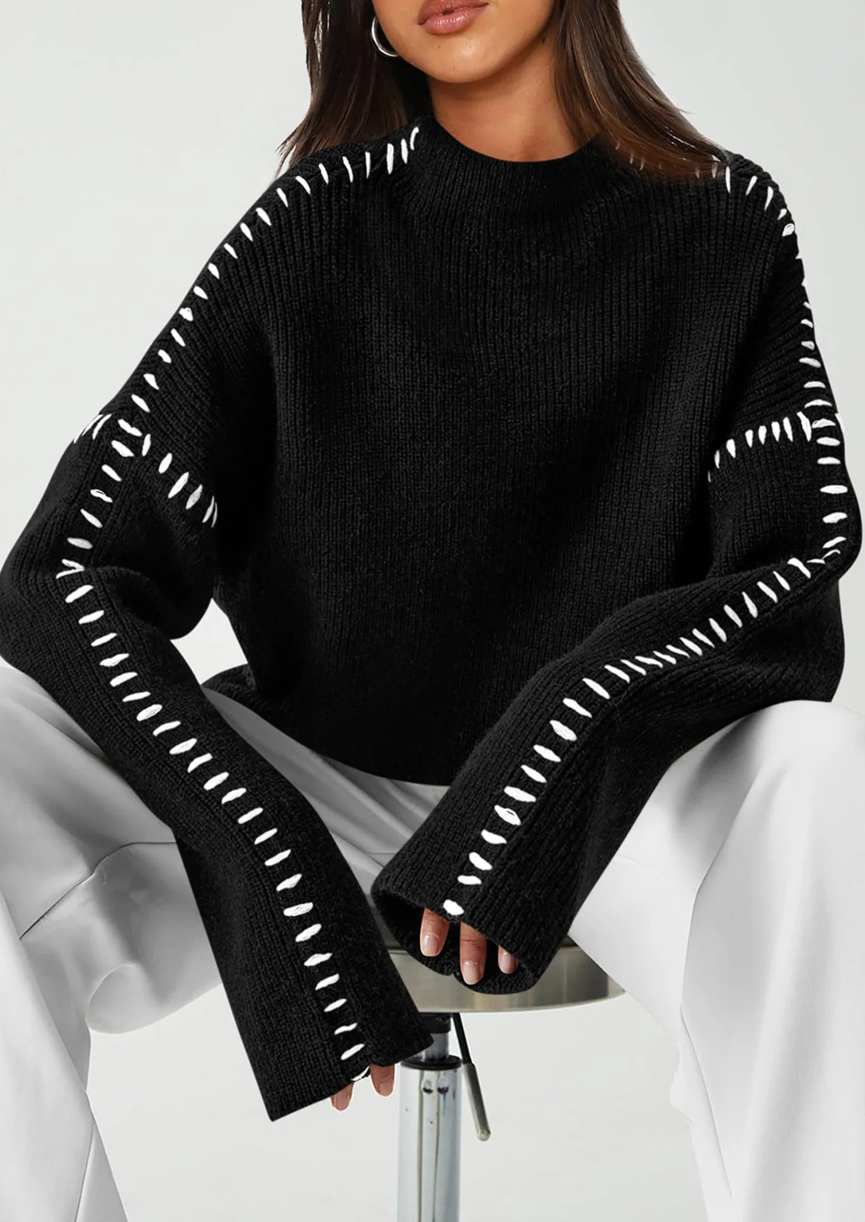 PRETTYGARDEN Women's Chunky Knit Sweaters Fall Long Sleeve Mock Neck Oversized Pullover Tops Winter Fashion Clothes - Image 22