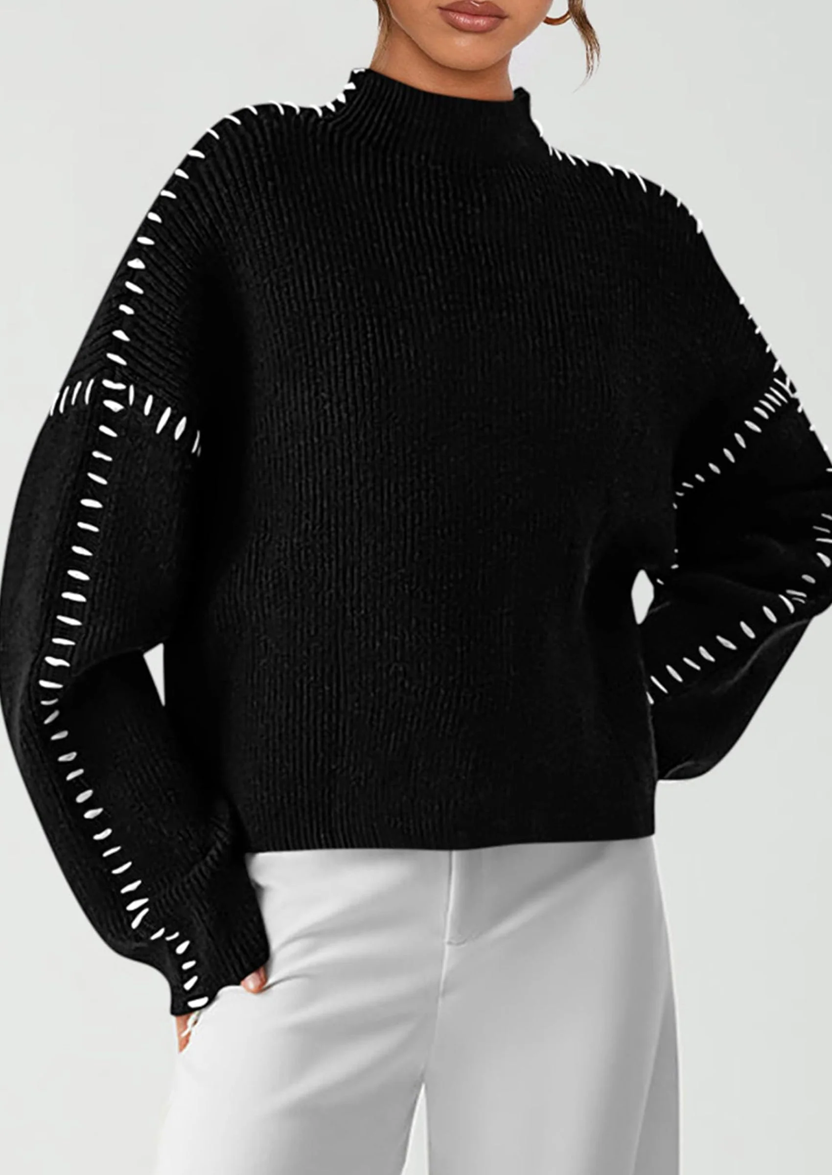 PRETTYGARDEN Women's Chunky Knit Sweaters Fall Long Sleeve Mock Neck Oversized Pullover Tops Winter Fashion Clothes - Image 23