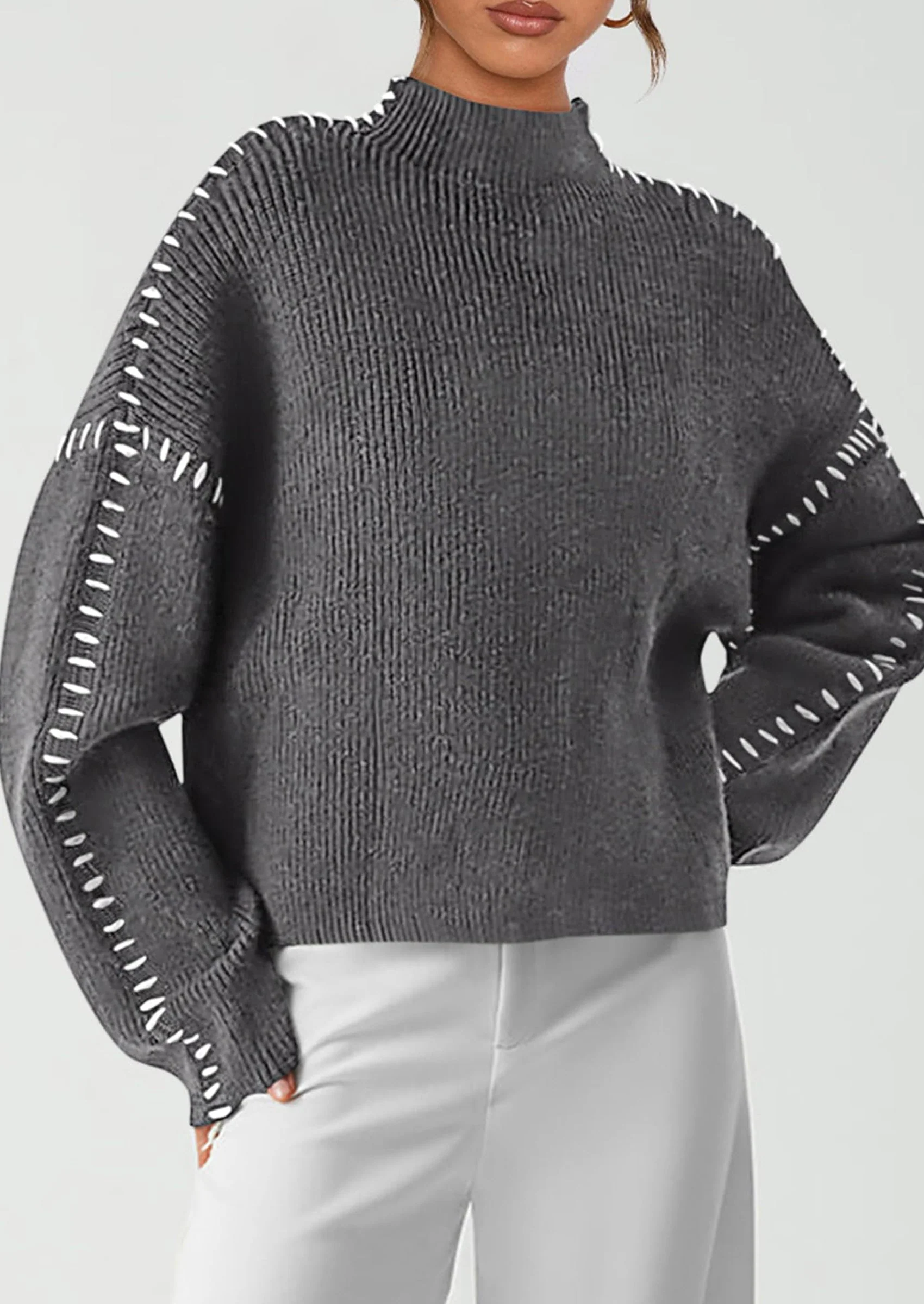 PRETTYGARDEN Women's Chunky Knit Sweaters Fall Long Sleeve Mock Neck Oversized Pullover Tops Winter Fashion Clothes - Image 29