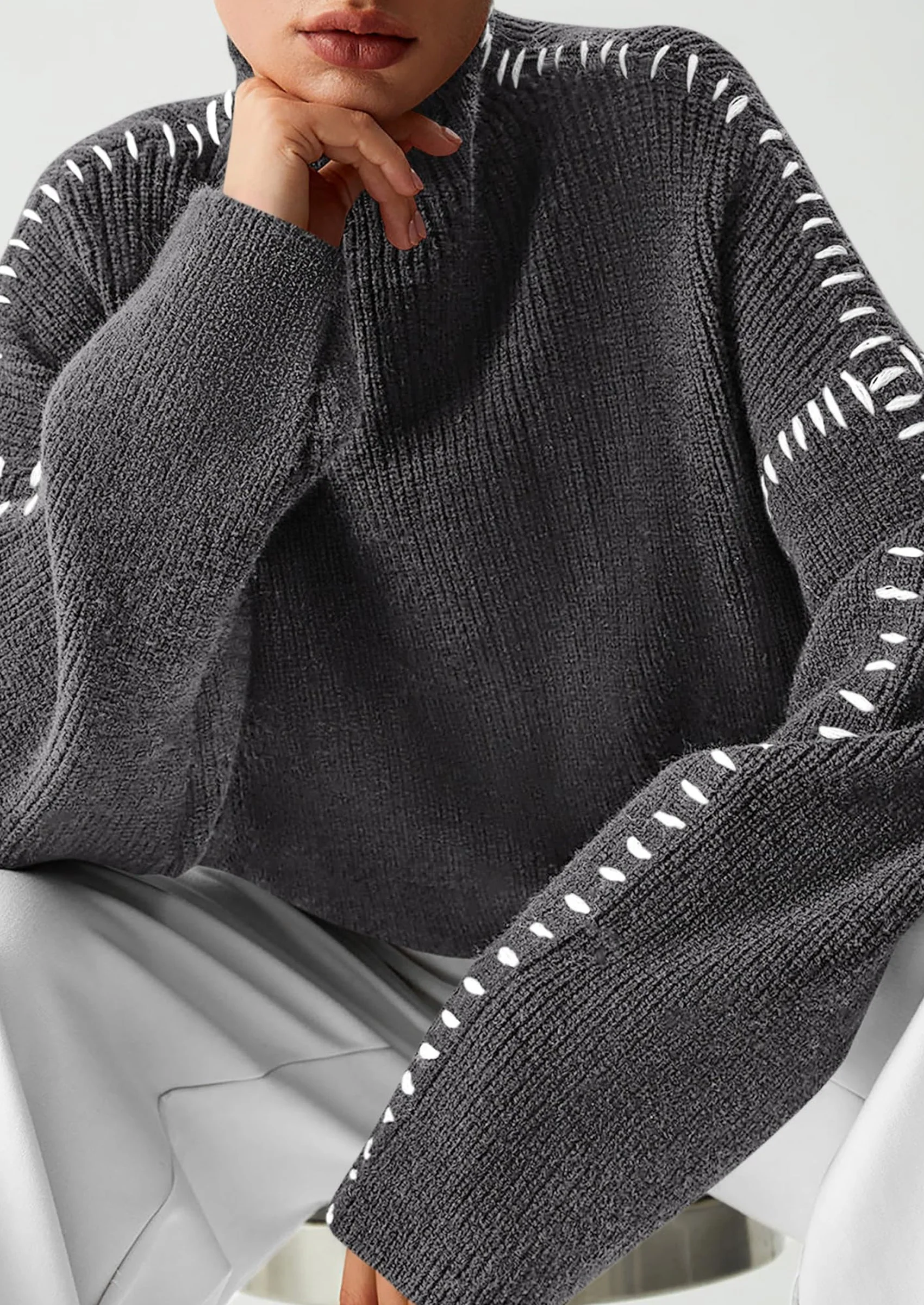 PRETTYGARDEN Women's Chunky Knit Sweaters Fall Long Sleeve Mock Neck Oversized Pullover Tops Winter Fashion Clothes - Image 31