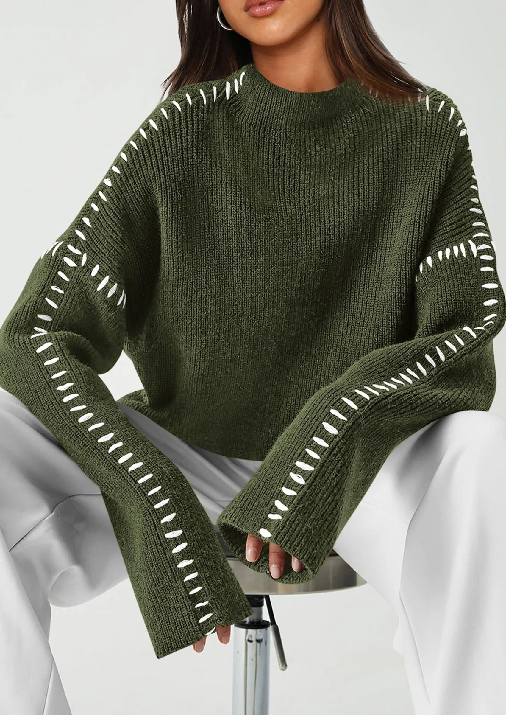 PRETTYGARDEN Women's Chunky Knit Sweaters Fall Long Sleeve Mock Neck Oversized Pullover Tops Winter Fashion Clothes - Image 34