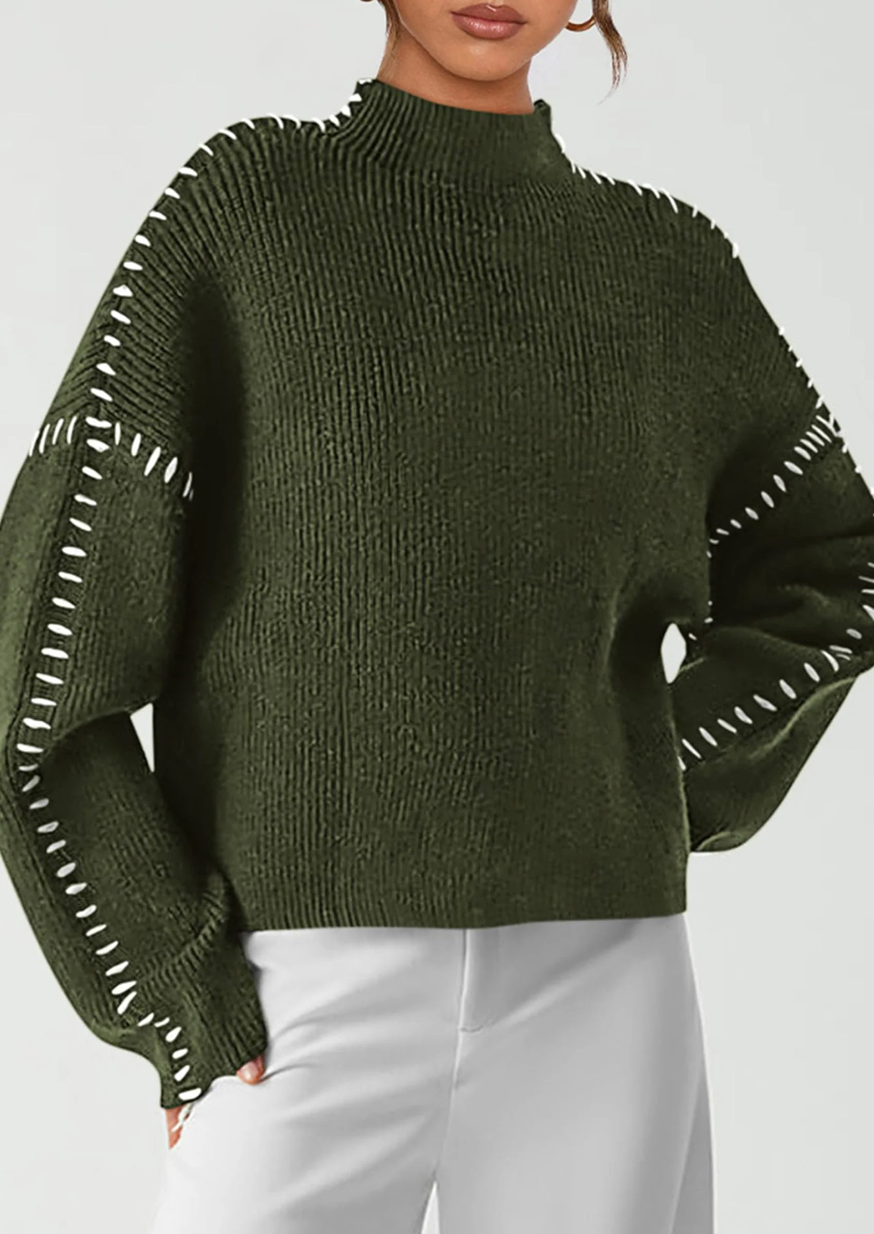 PRETTYGARDEN Women's Chunky Knit Sweaters Fall Long Sleeve Mock Neck Oversized Pullover Tops Winter Fashion Clothes - Image 35